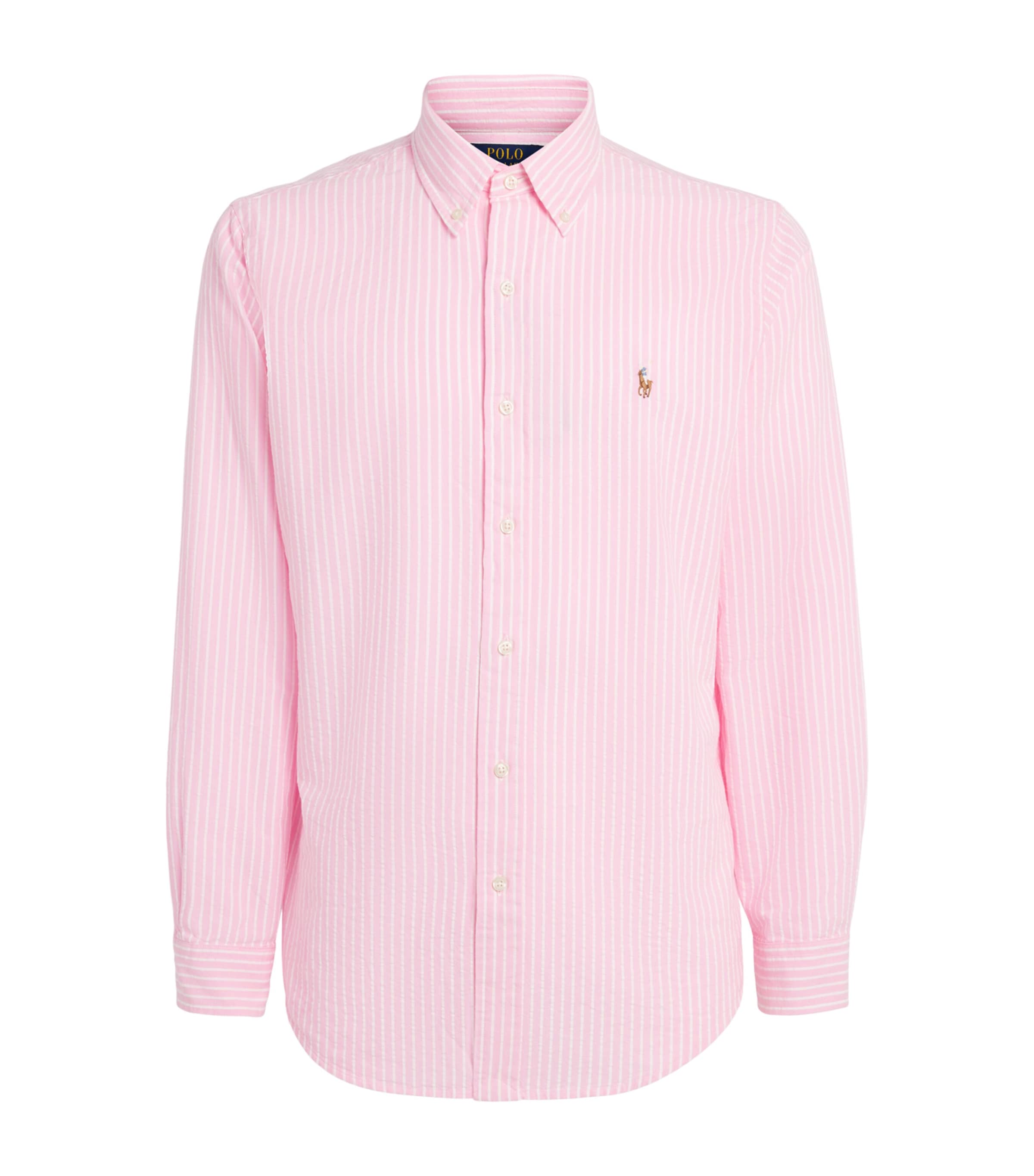 Polo Ralph Lauren Mens Cotton Seersucker Stripe Shirt New Rose White