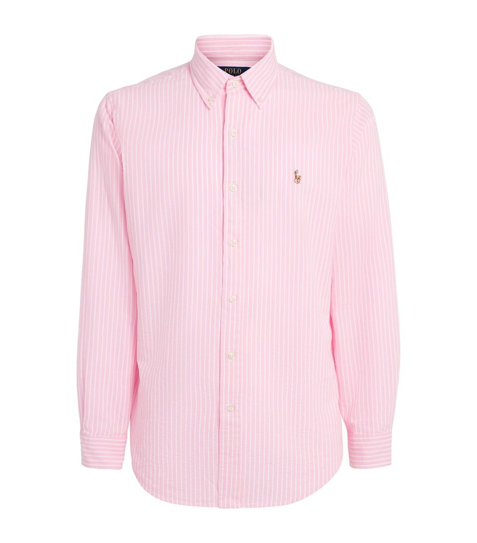 Polo Ralph Lauren Mens Cotton Seersucker Stripe Shirt New Rose White
