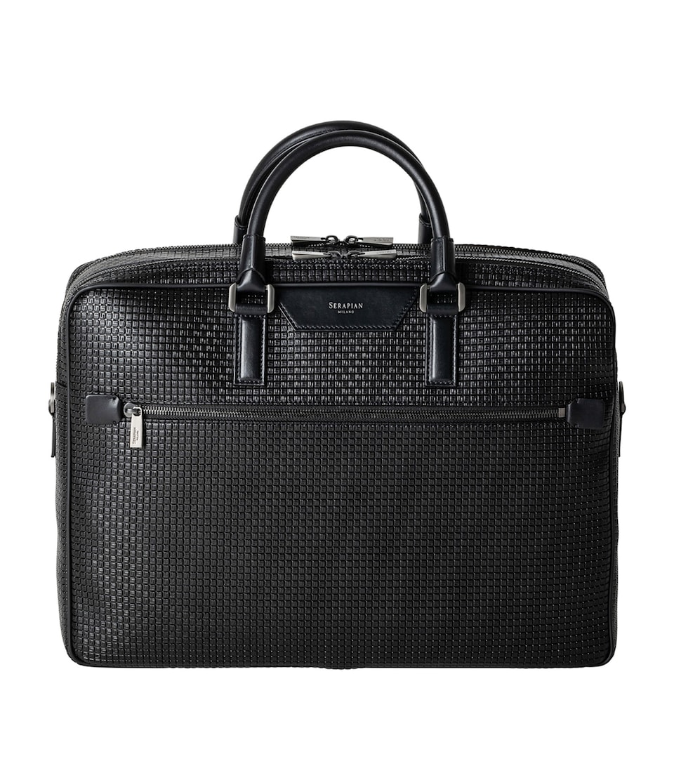 Serapian Coated Canvas-Leather Briefcase Black Eclipse