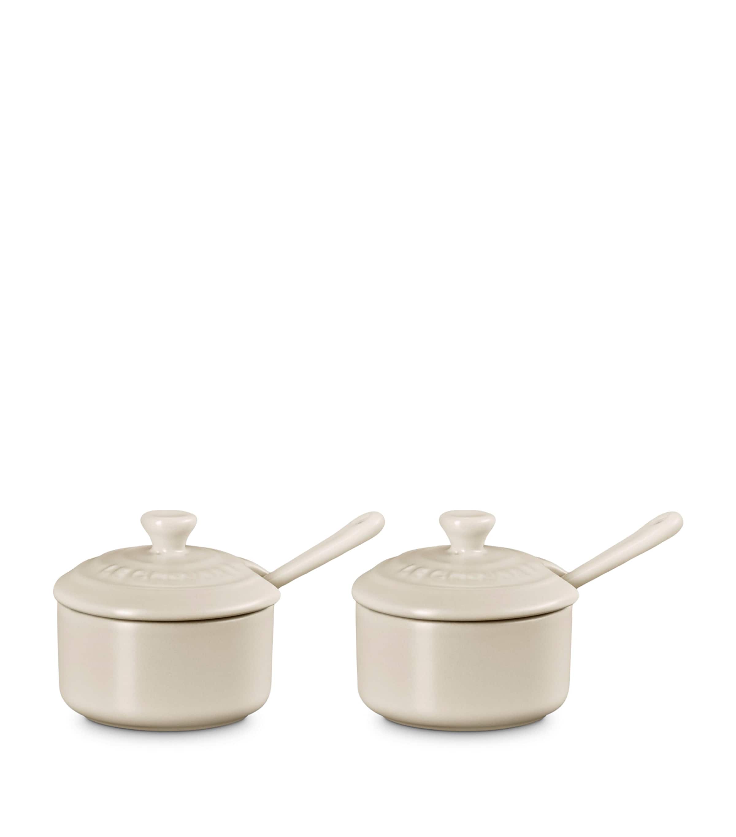Le Creuset Stoneware Serenity Condiment Pots with Spoons (Set of 2) Brioche