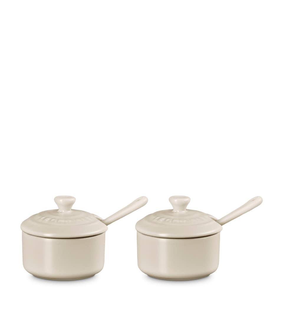 Le Creuset Stoneware Serenity Condiment Pots with Spoons (Set of 2) Brioche
