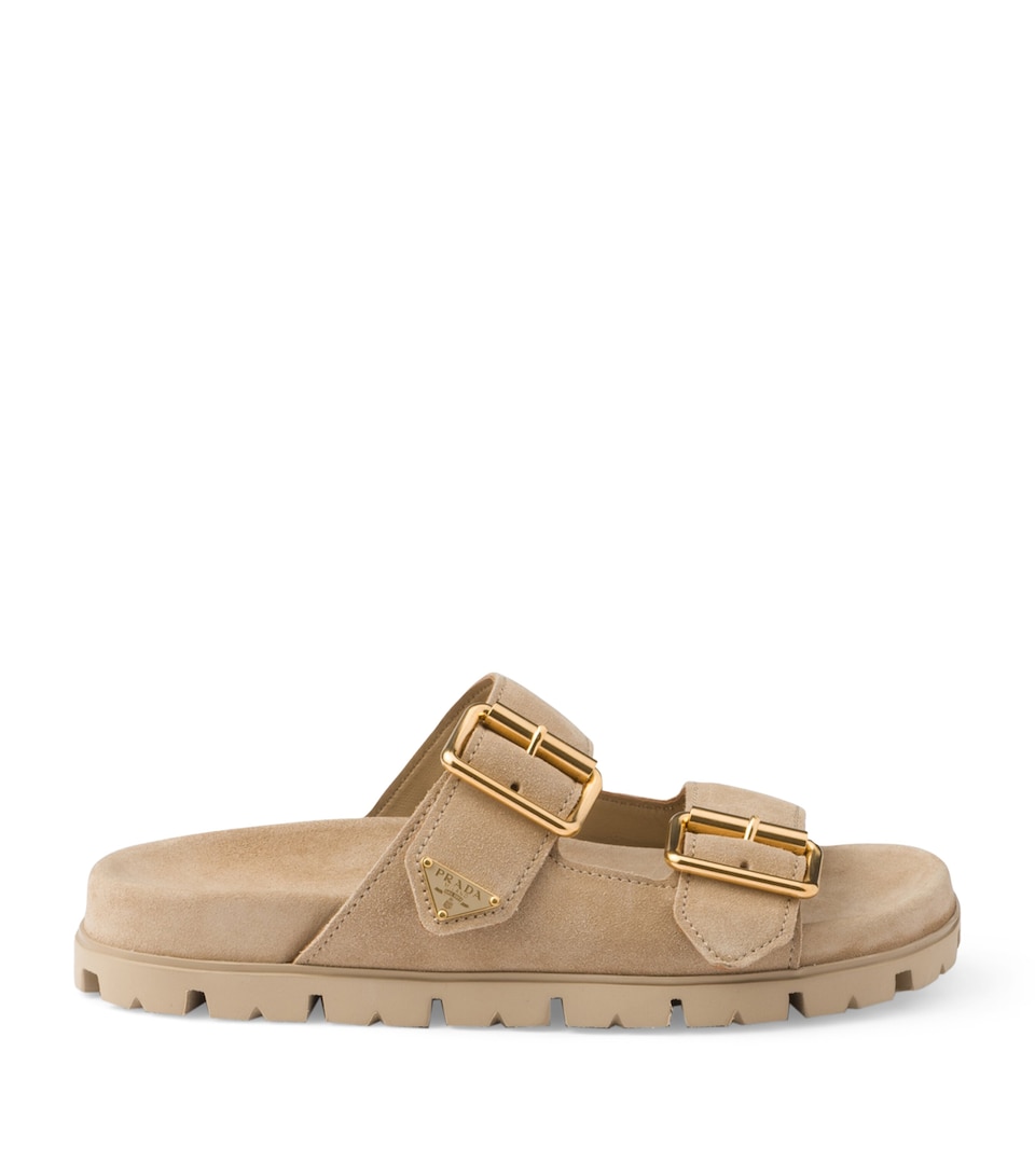 Suede Buckle Slides