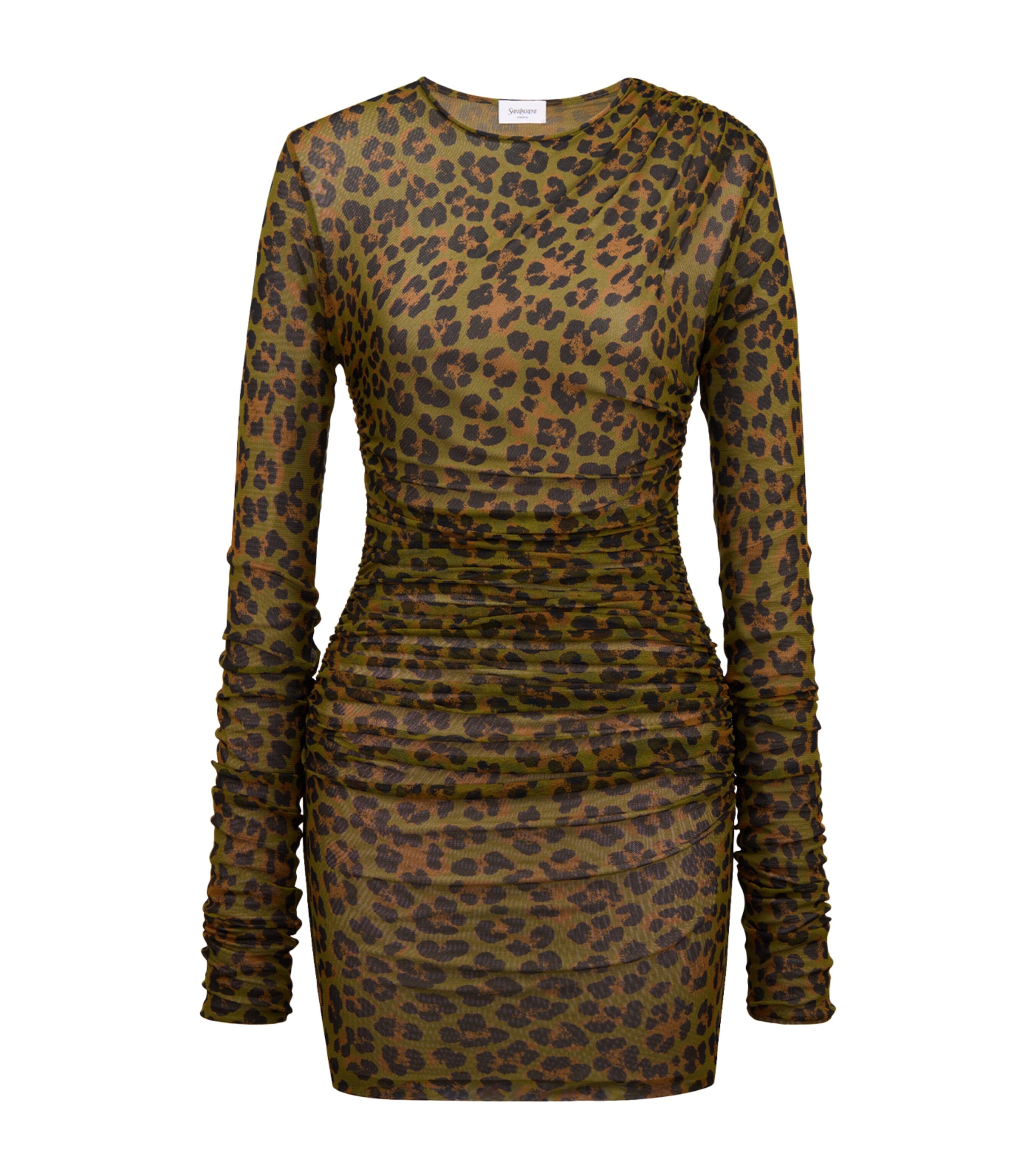 Saint Laurent Womens Leopard Print Long-Sleeve Mini Dress