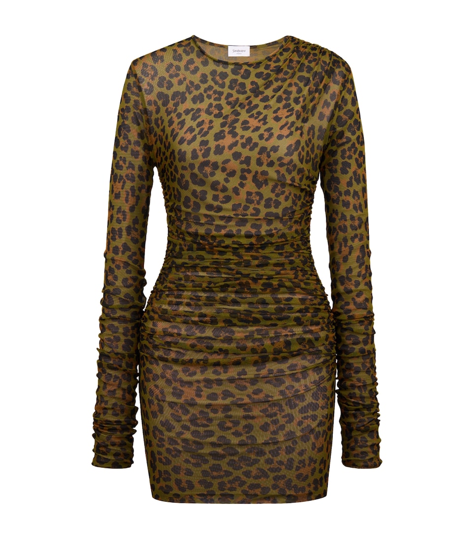 Saint Laurent Womens Leopard Print Long-Sleeve Mini Dress