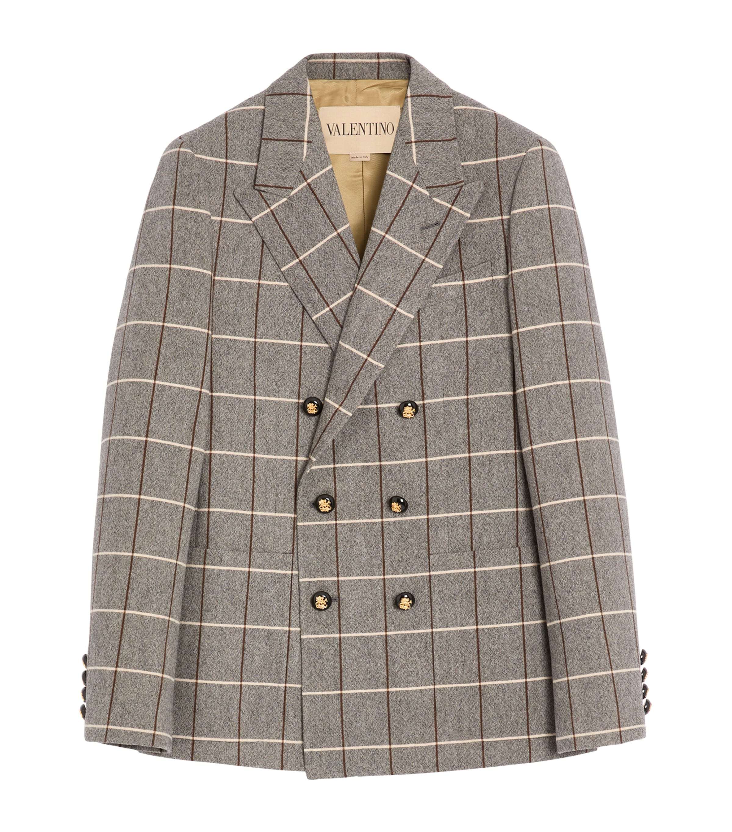 Virgin Wool Windowpane Check Double-Breasted Blazer