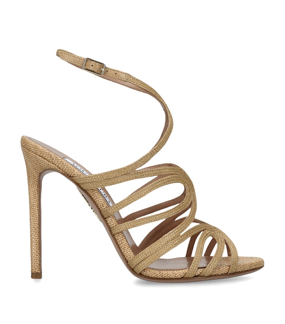 Aquazzura Raffia Serenade Heeled Sandals 105 Beige