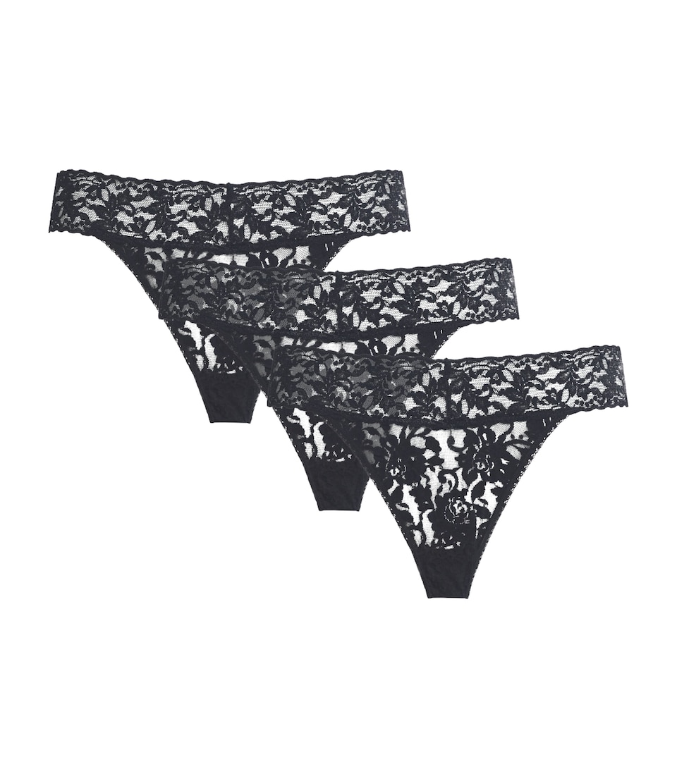 Hanky Panky Womens Lace Low-Rise Thongs (Pack of 3) Black