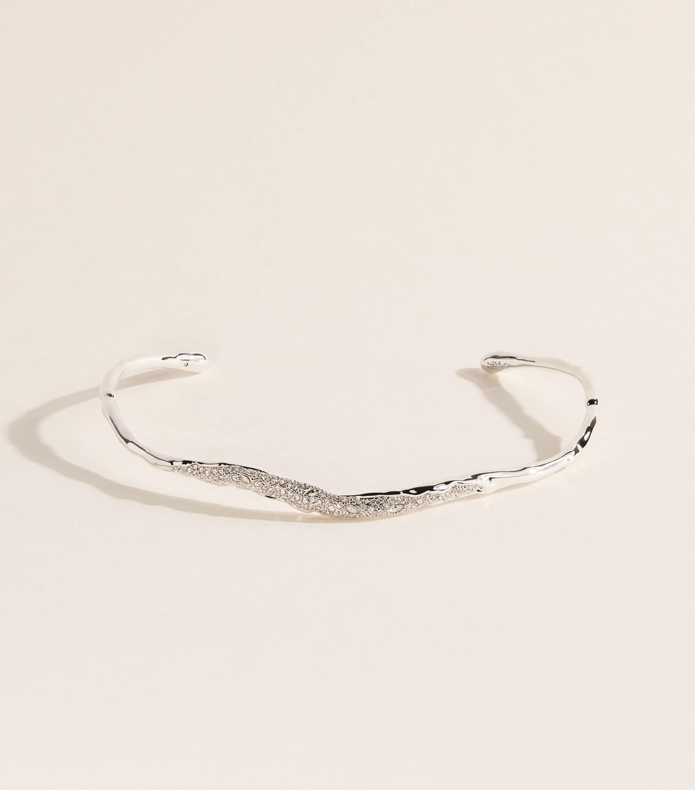 Alexis Bittar Solanales Skinny Collar Necklace Crystals Silver