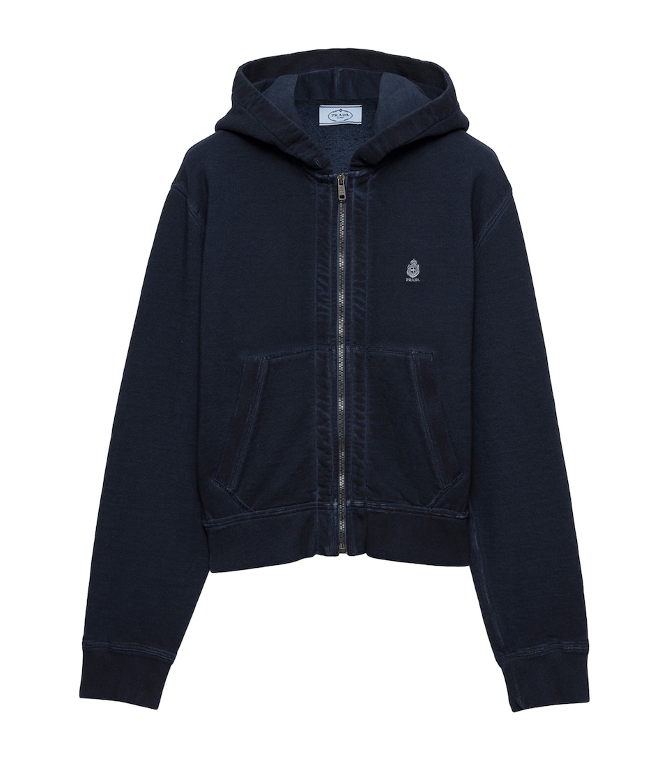 Prada Womens Cotton Logo Hoodie Blue