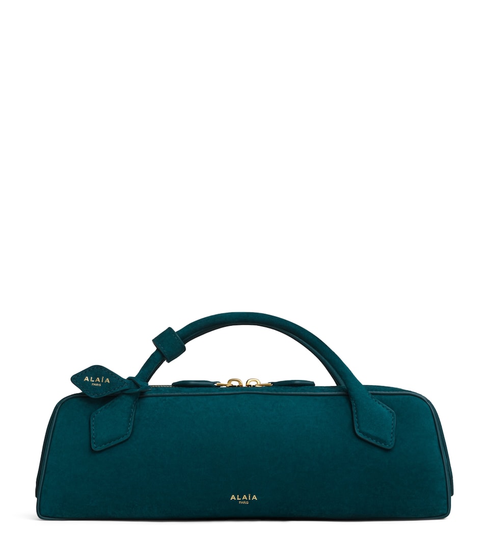Alaïa Suede Le Teckel Top-Handle Bag Bleu Paon