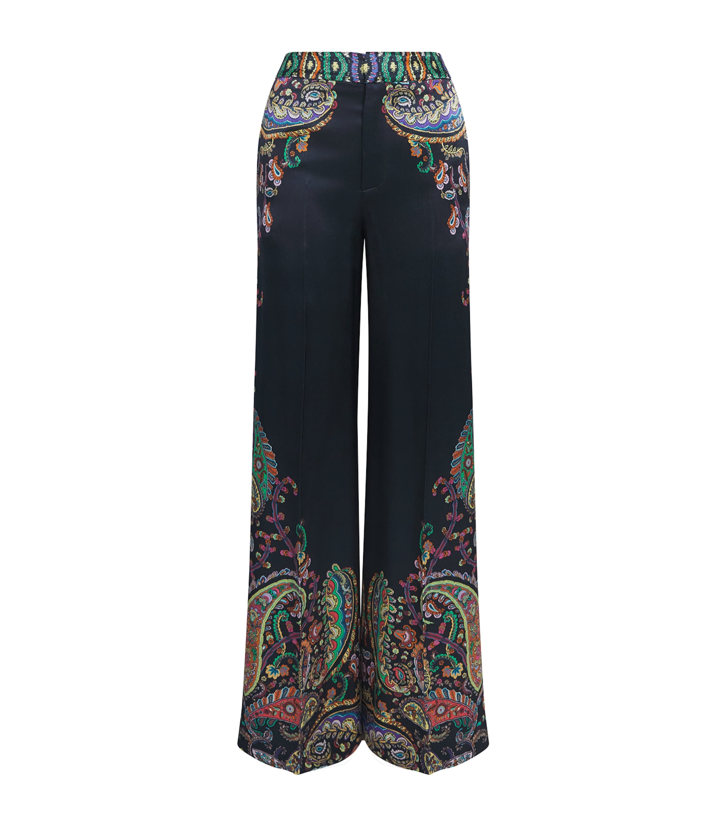 Etro Womens Satin Paisley Wide-Leg Trousers
