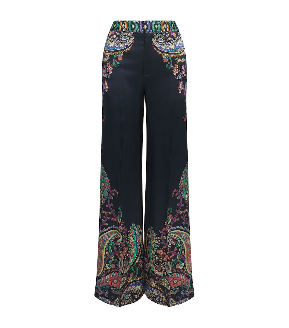 Etro Womens Satin Paisley Wide-Leg Trousers