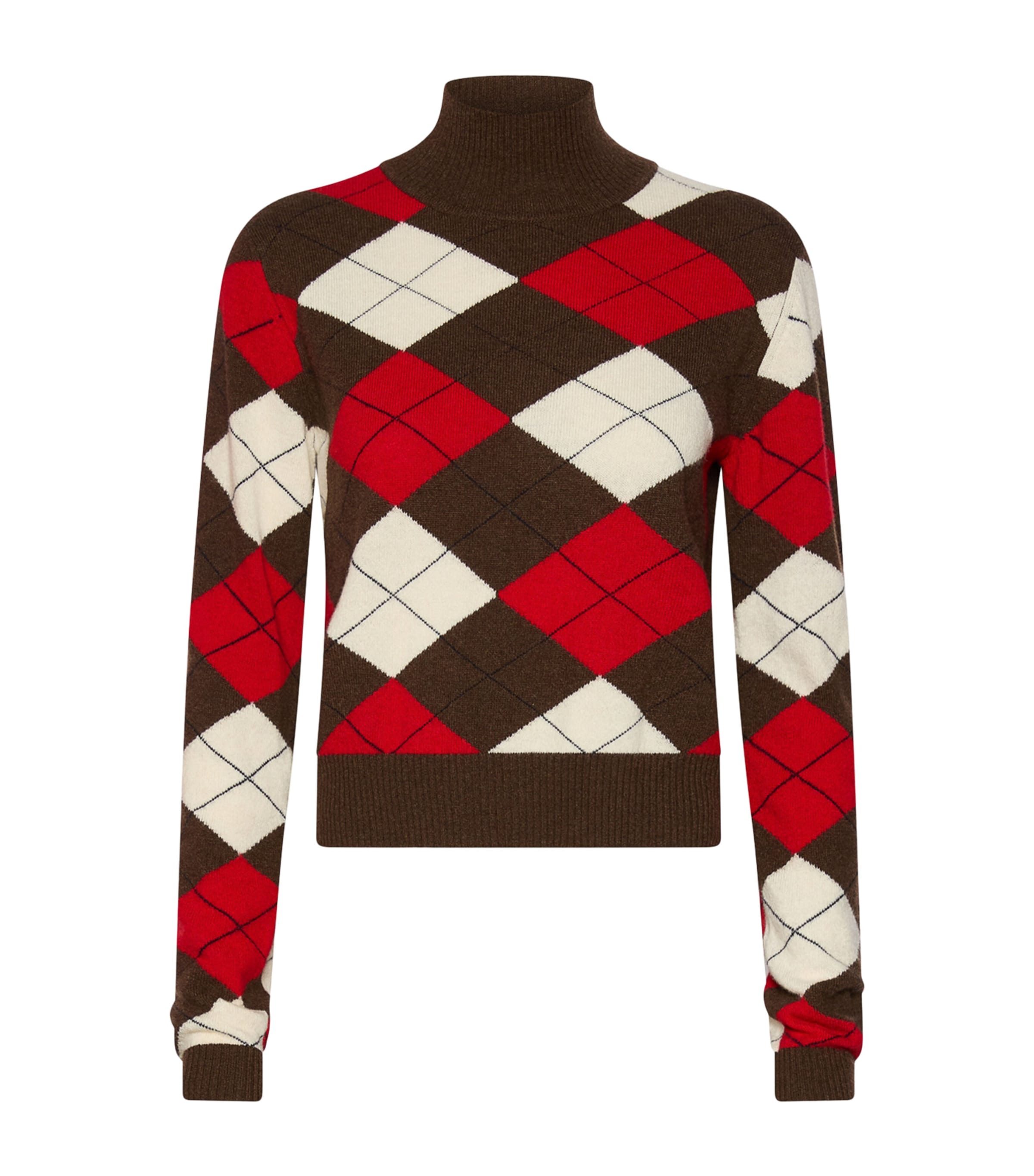 Marella Womens Wool-Cashmere Argyle Sweater Red