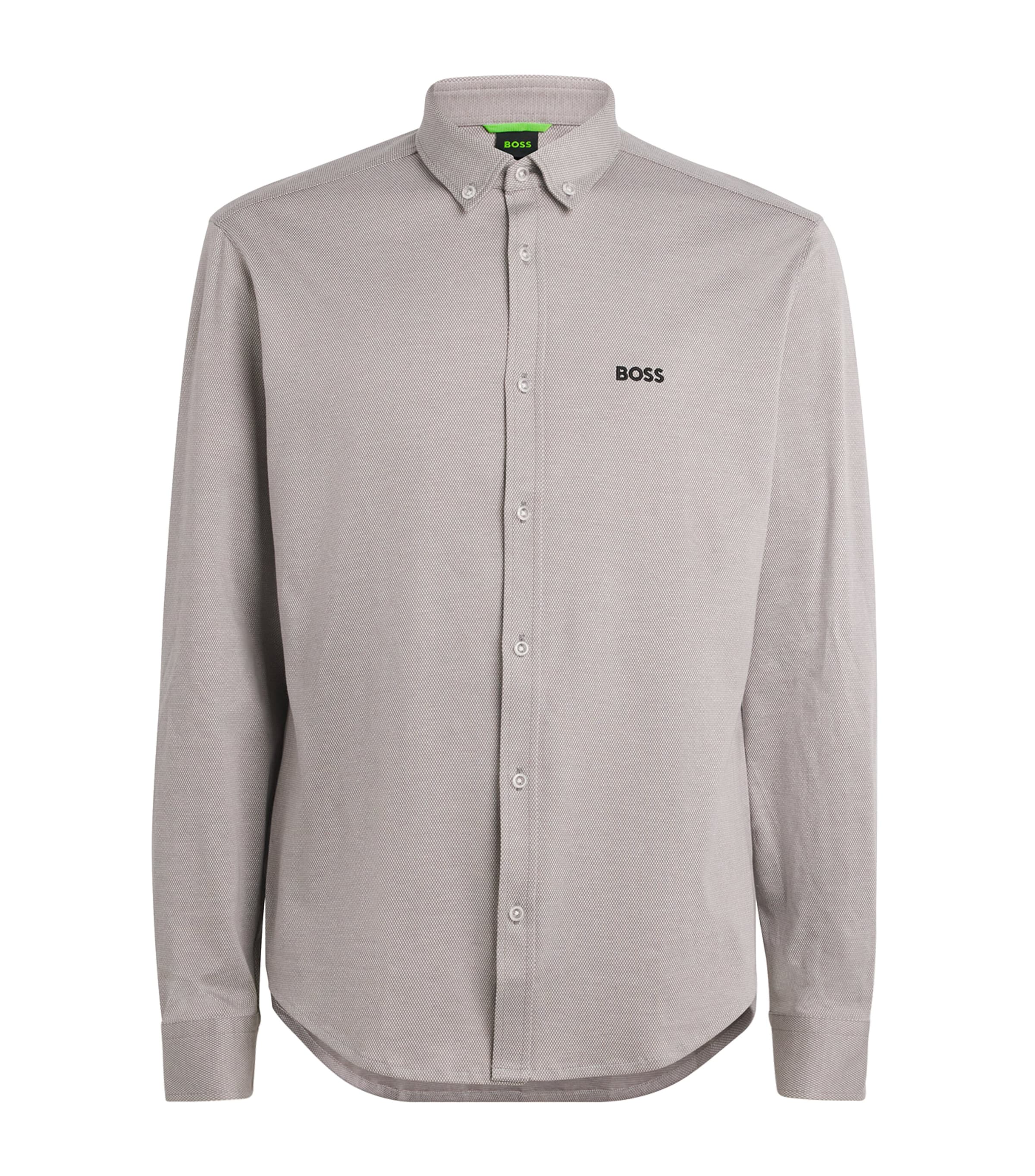 BOSS Mens Cotton Shirt Open Grey