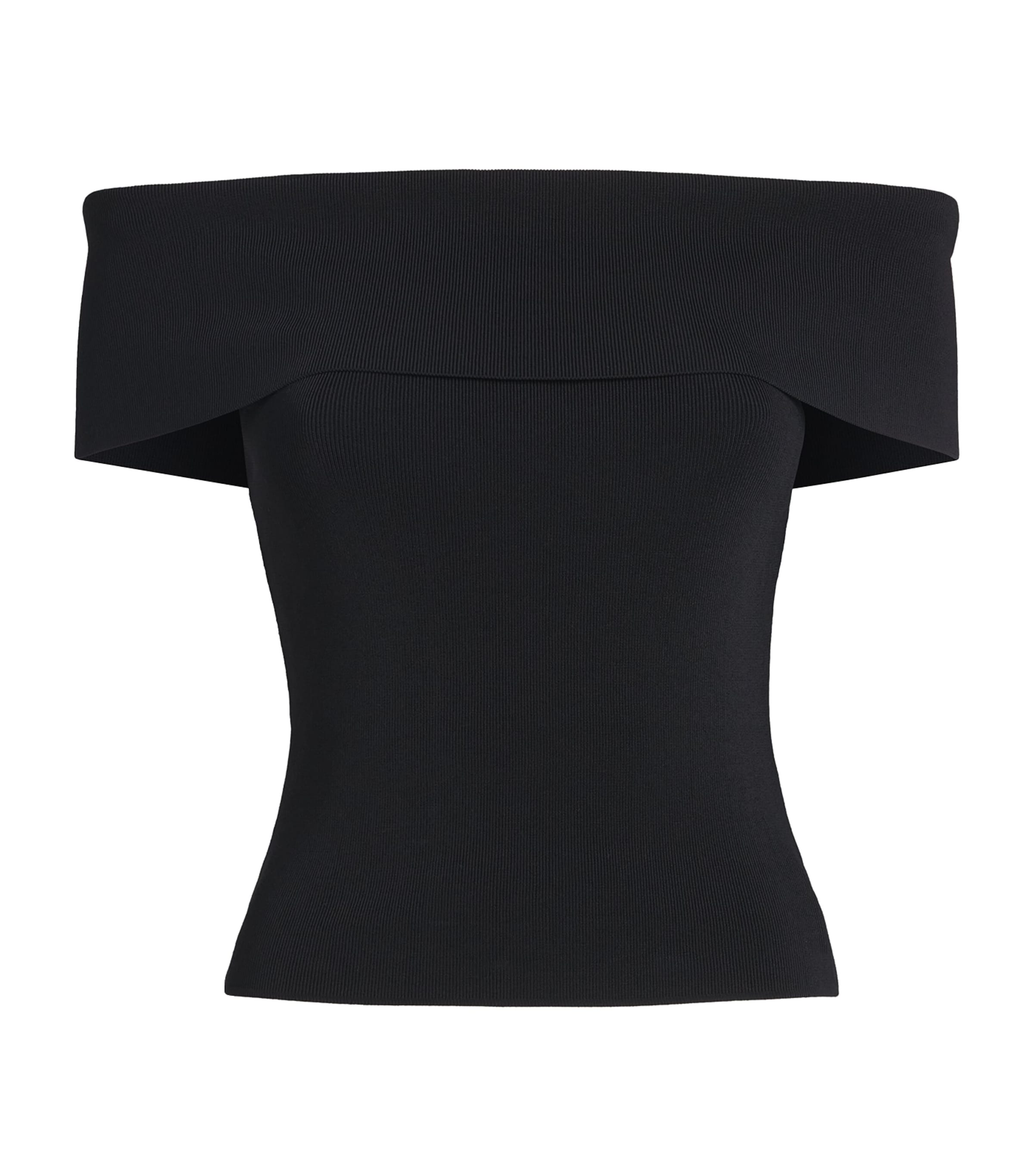 Maje Womens Rib-Knit Off-The-Shoulder Top Black