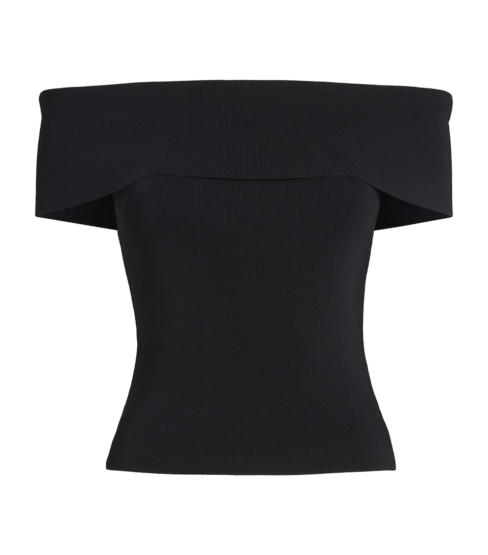 Maje Womens Rib-Knit Off-The-Shoulder Top Black
