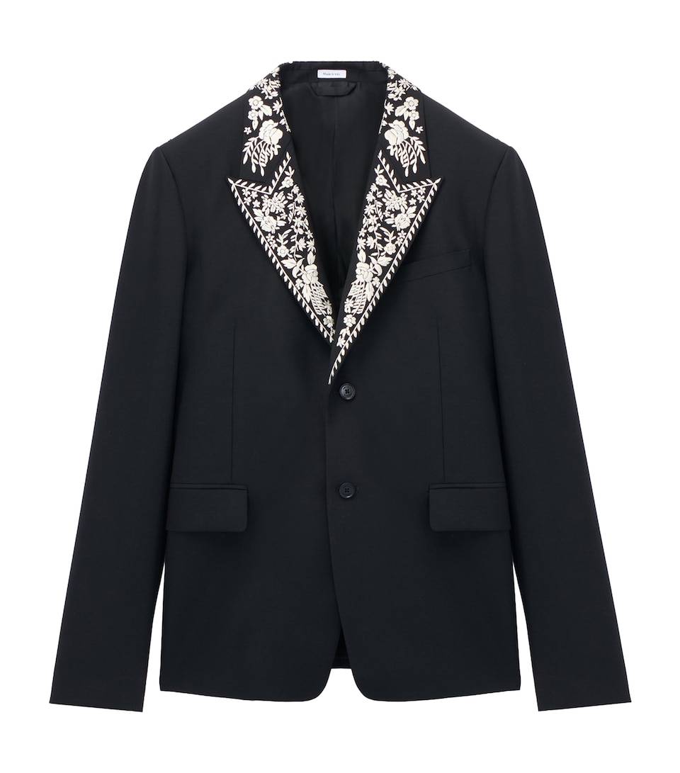 McQueen Mens Wool-Mohair Embroidered Blazer