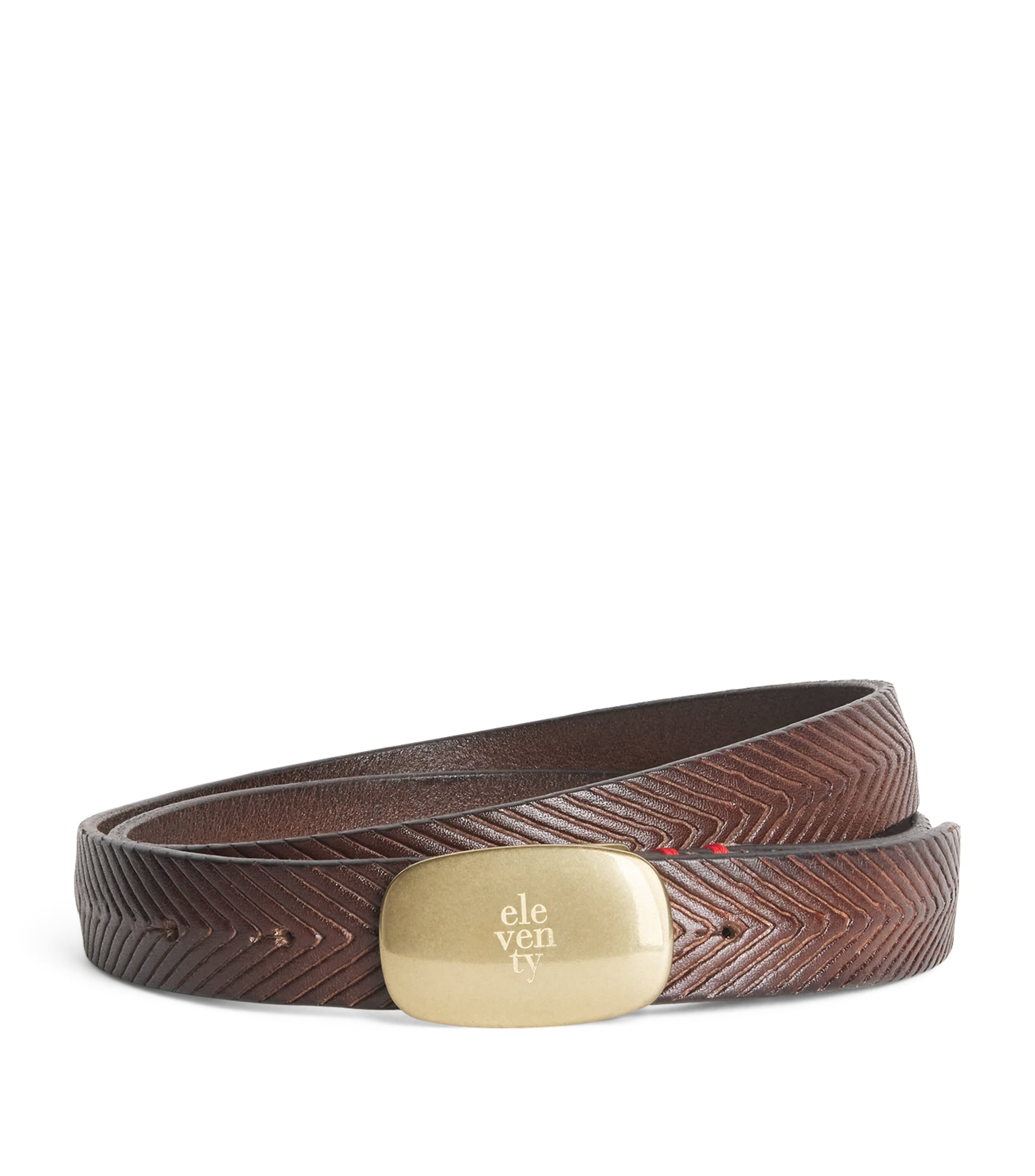 Leather Chevron Logo-Buckle Belt
