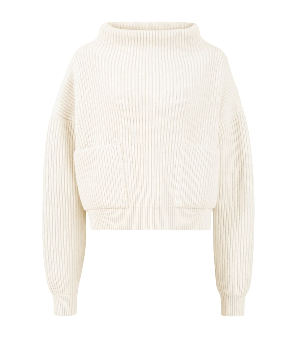 Alaïa Womens Wool-Blend Pocket Sweater Natural White