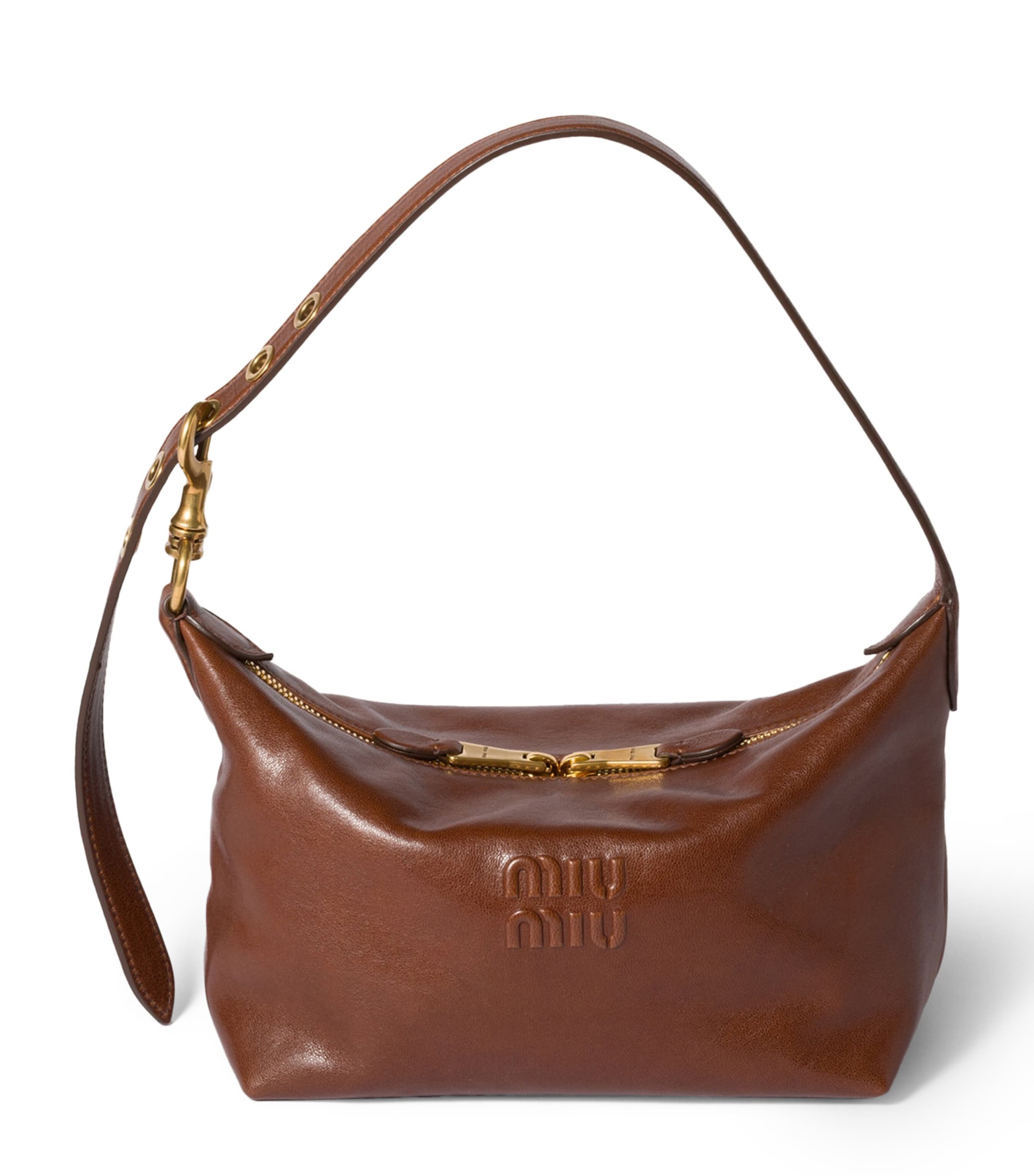 Miu Miu Small Nappa Leather Spirit Shoulder Bag Brown
