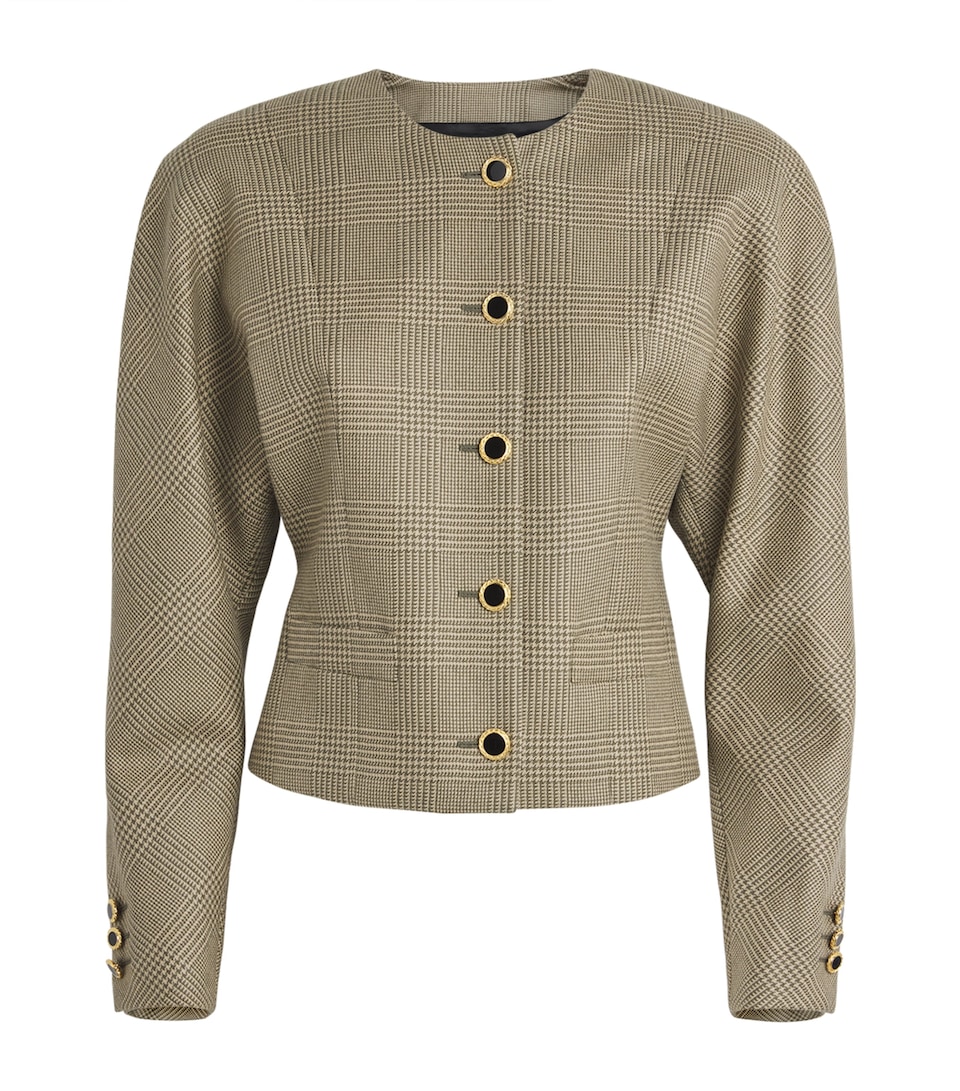 Alessandra Rich Womens Prince of Wales Wool Jacket Green Beige