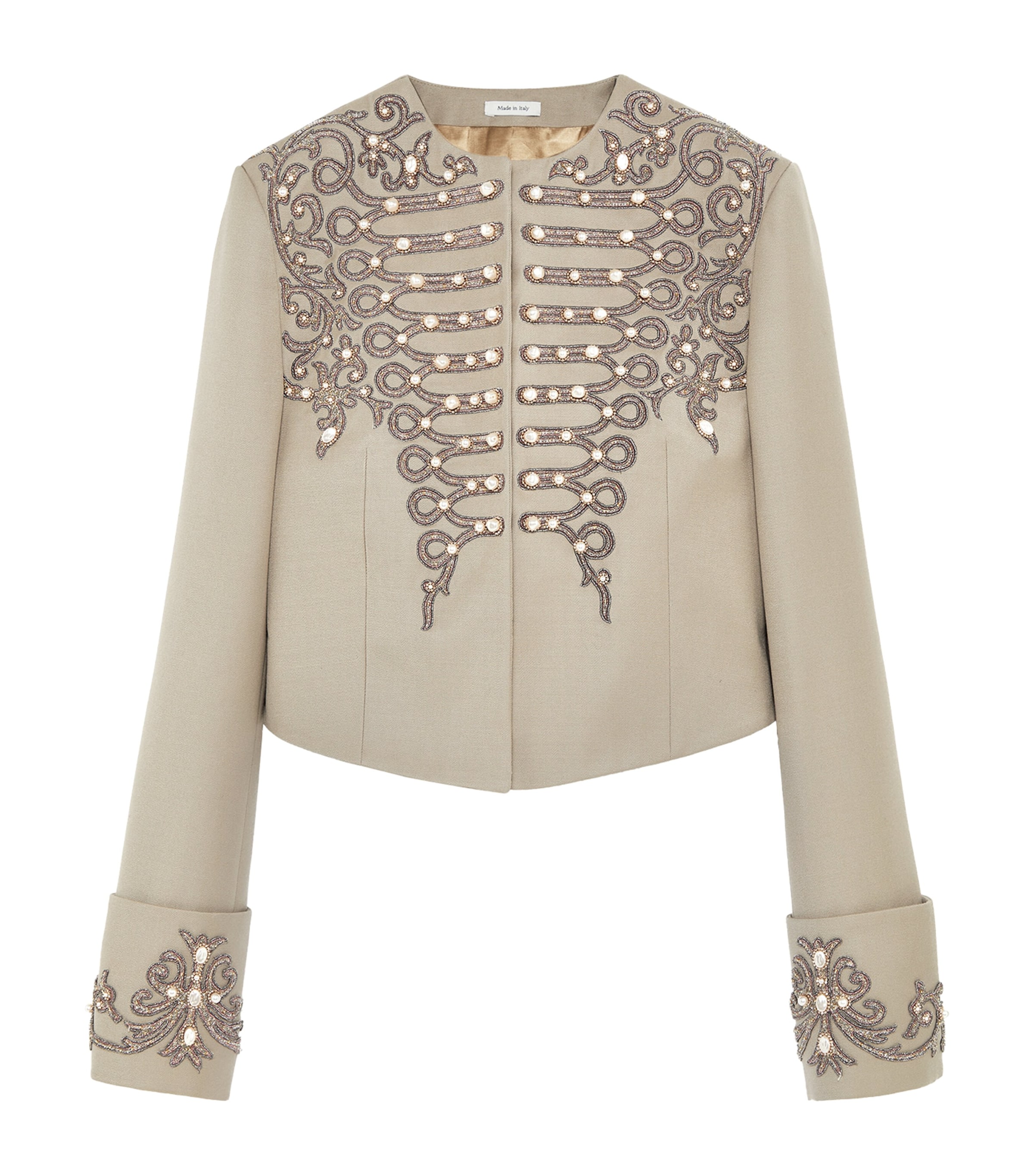 McQueen Womens Wool Beaded Cropped Jacket