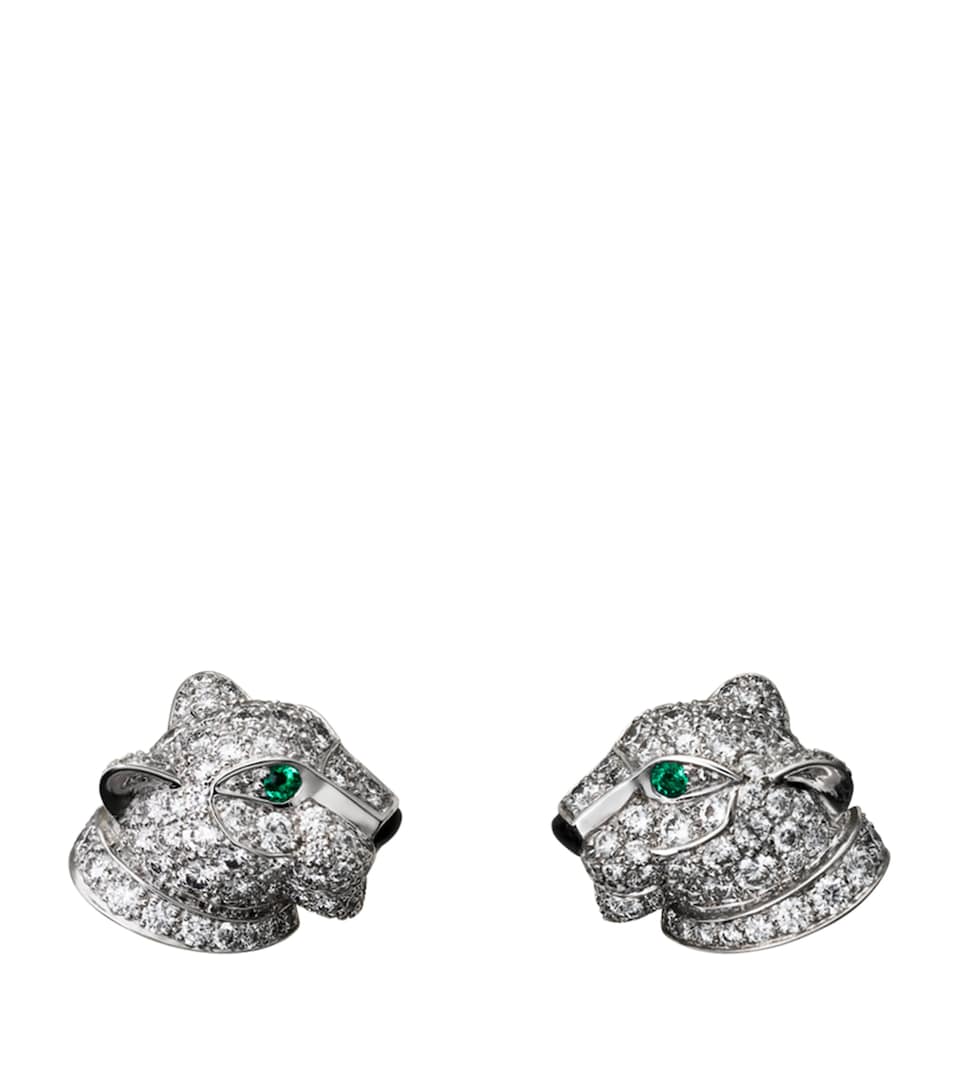 White Gold, Diamond and Emerald Panthère de Cartier Earrings