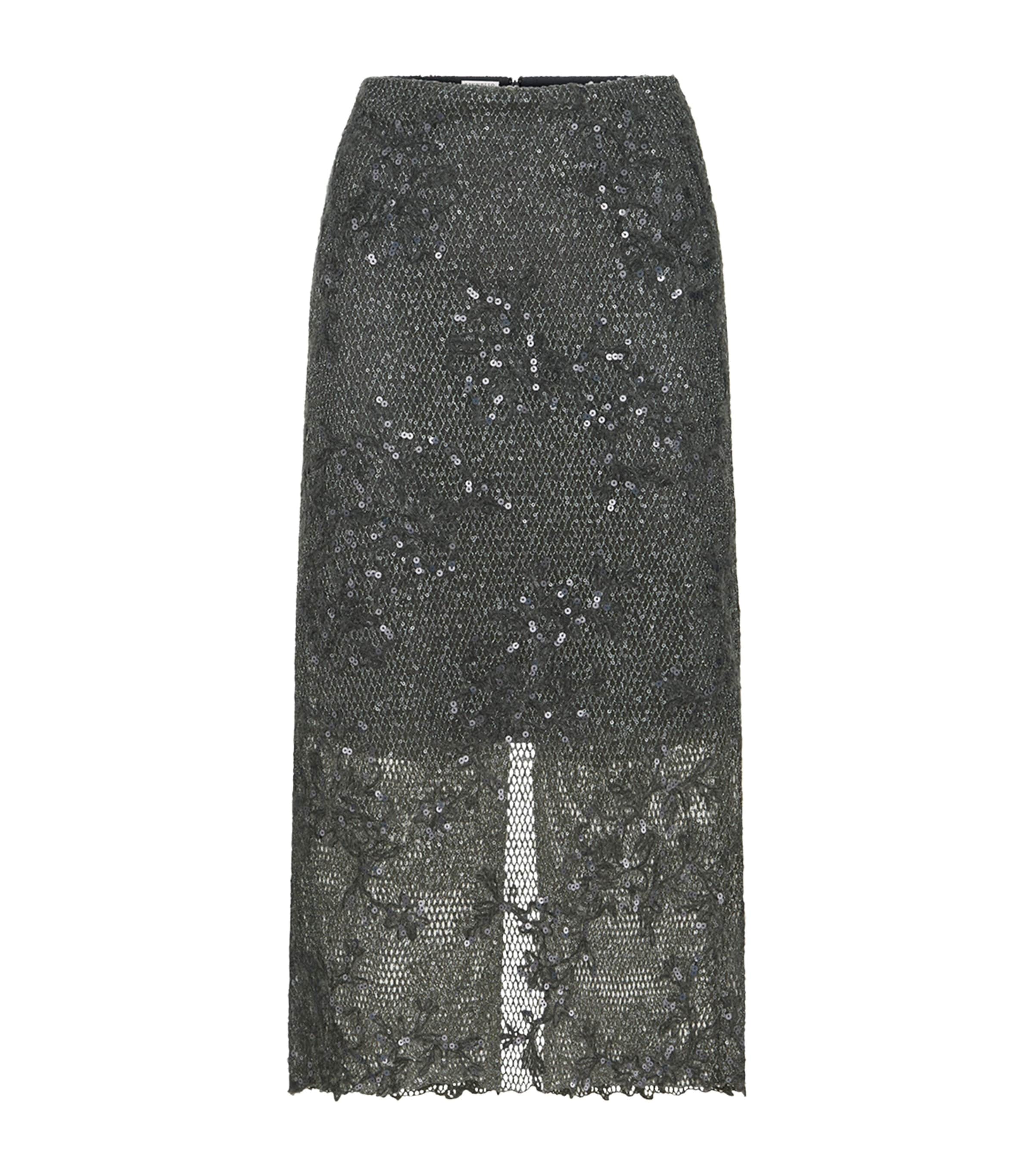 Brunello Cucinelli Womens Sequin-Embellished Lace Skirt