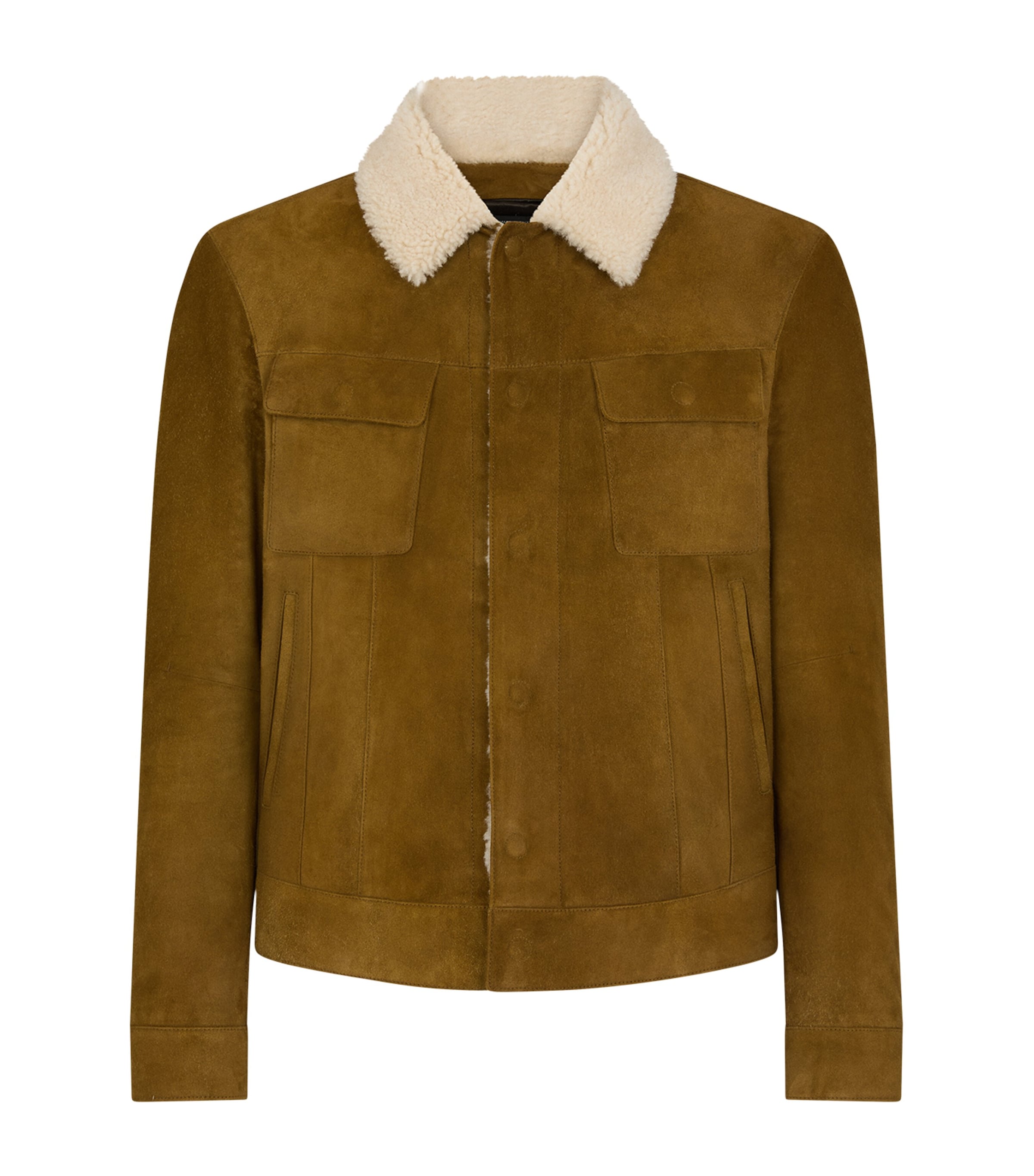 Calf Leather Shearling-Trim Bomber Jacket