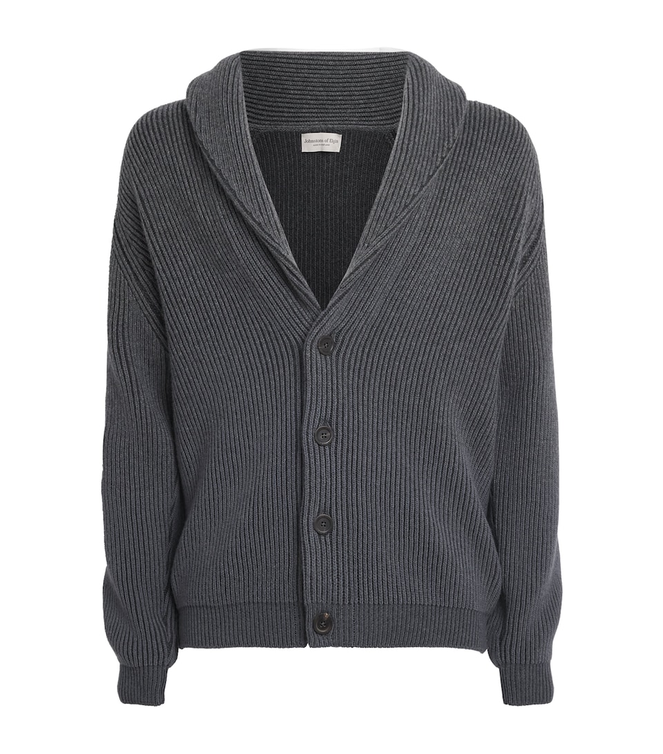 Johnstons Of Elgin Mens Cashmere Shawl Cardigan Crane Grey