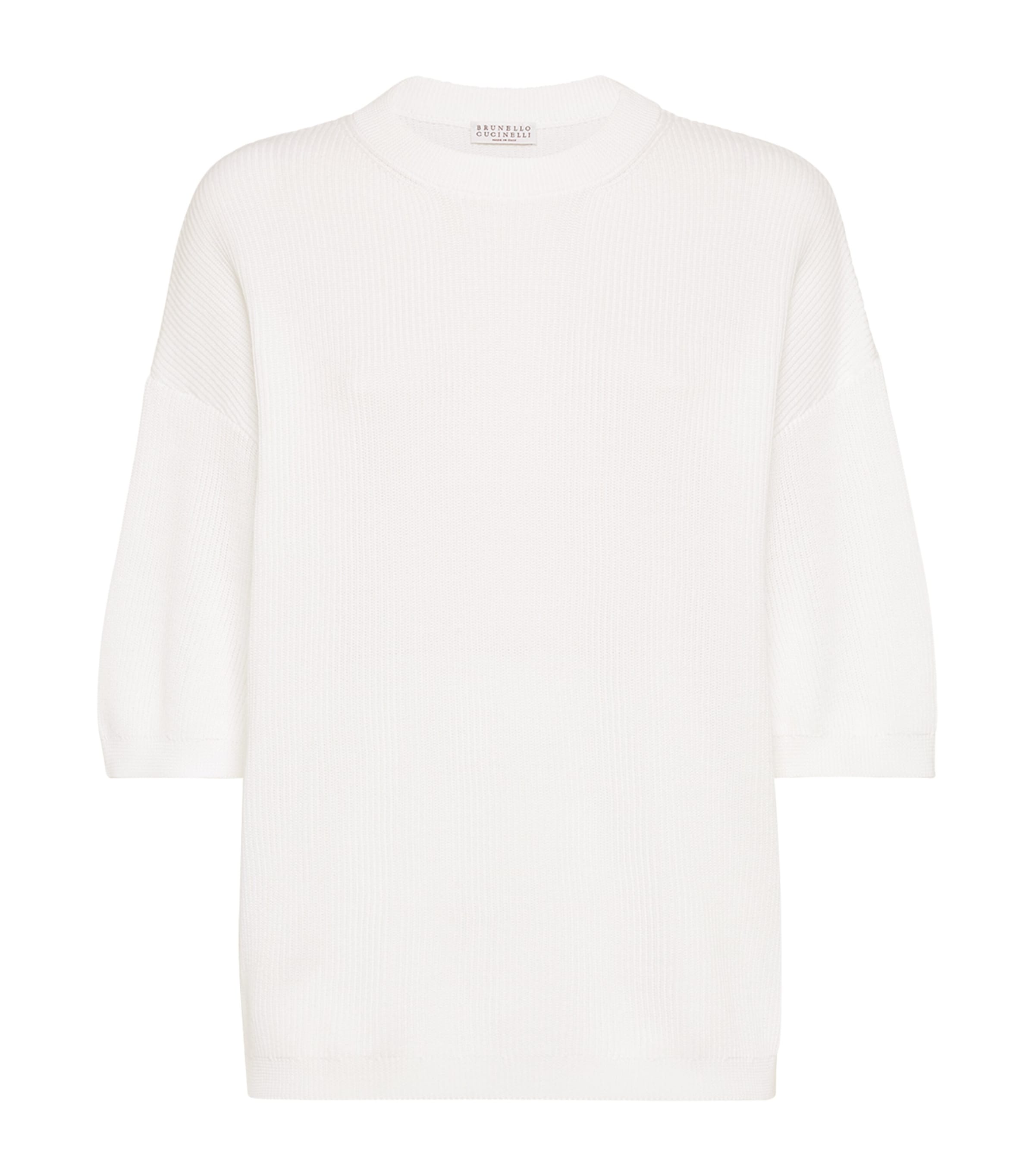 Cotton Cropped-Sleeve Sweater