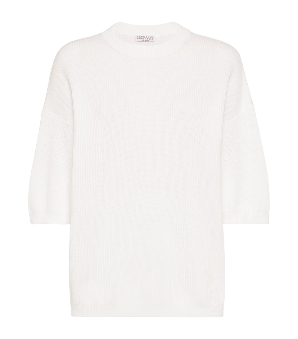 Cotton Cropped-Sleeve Sweater