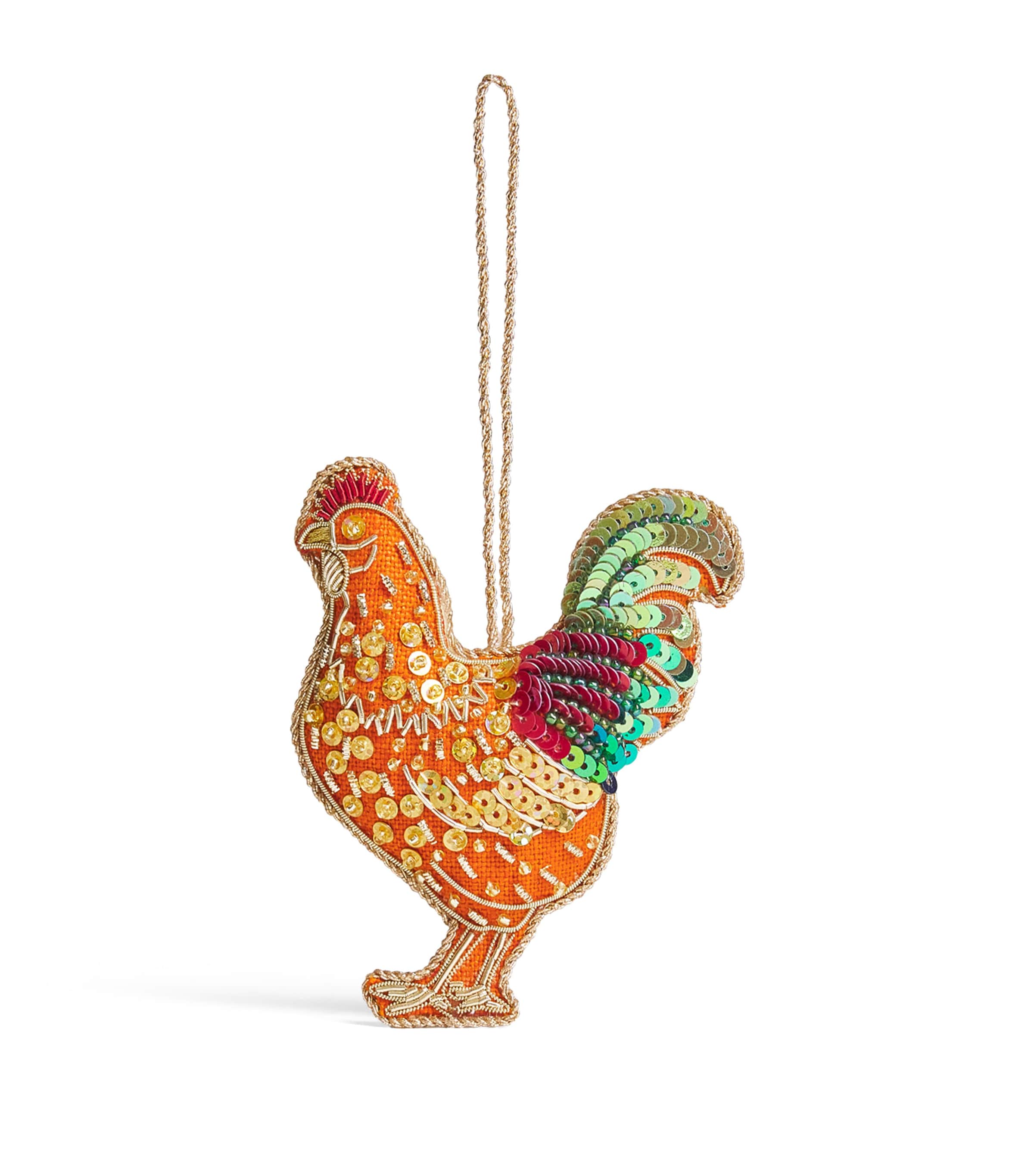 Katie Larmour Beaded Cockerel Tree Decoration Orange