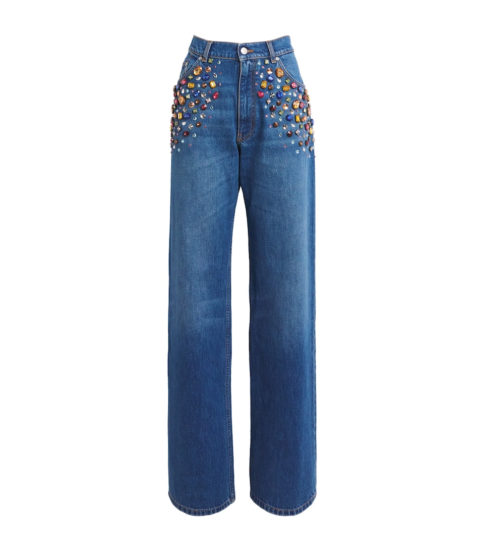 Stella McCartney Womens Embellished Straight Jeans Blue Vintage