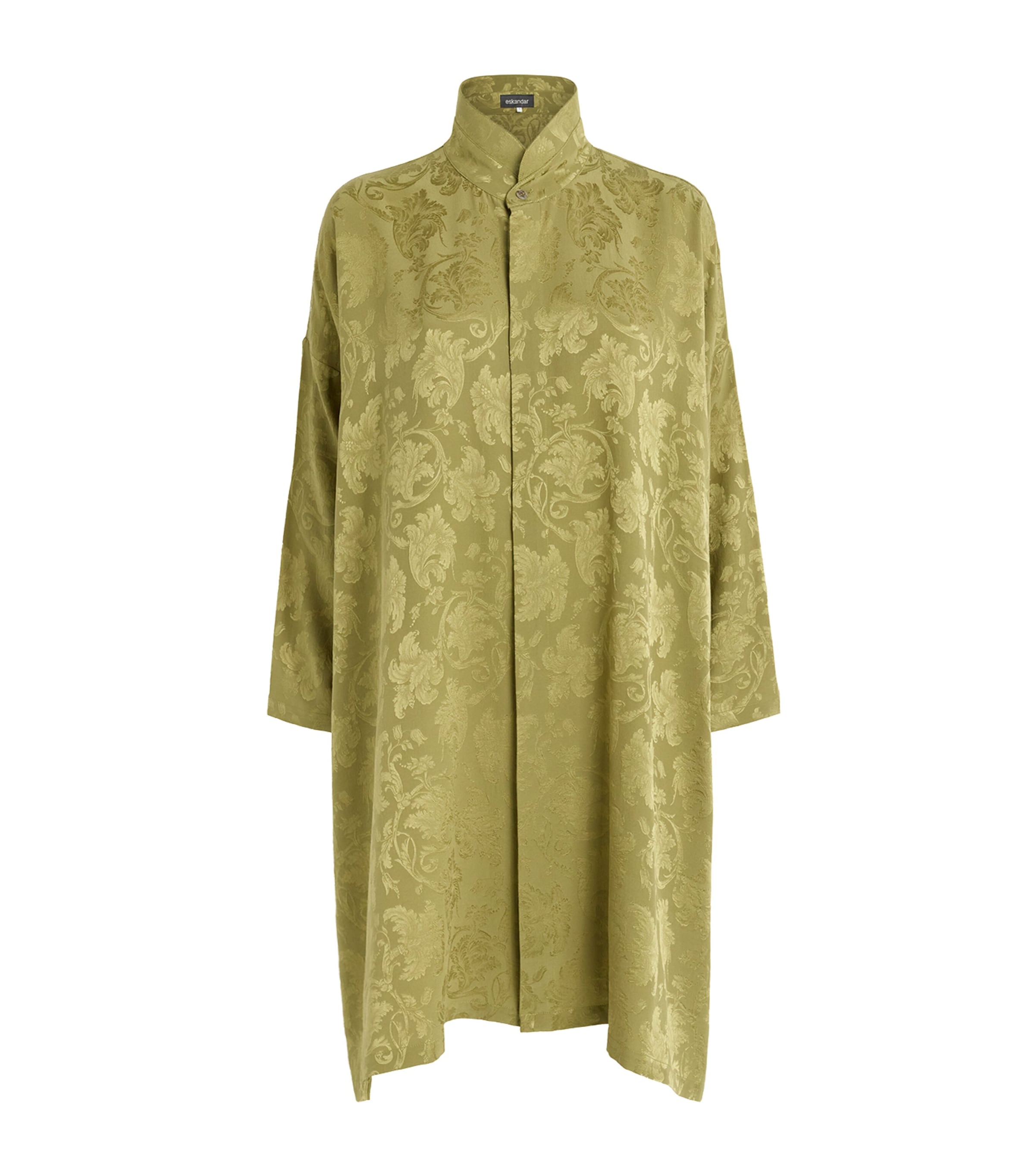 Eskandar Womens Silk Double-Stand Collar Shirt Olive