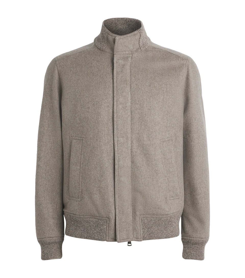 Paul & Shark Mens Cashmere Felt Bomber Jacket Taupe Camoscio