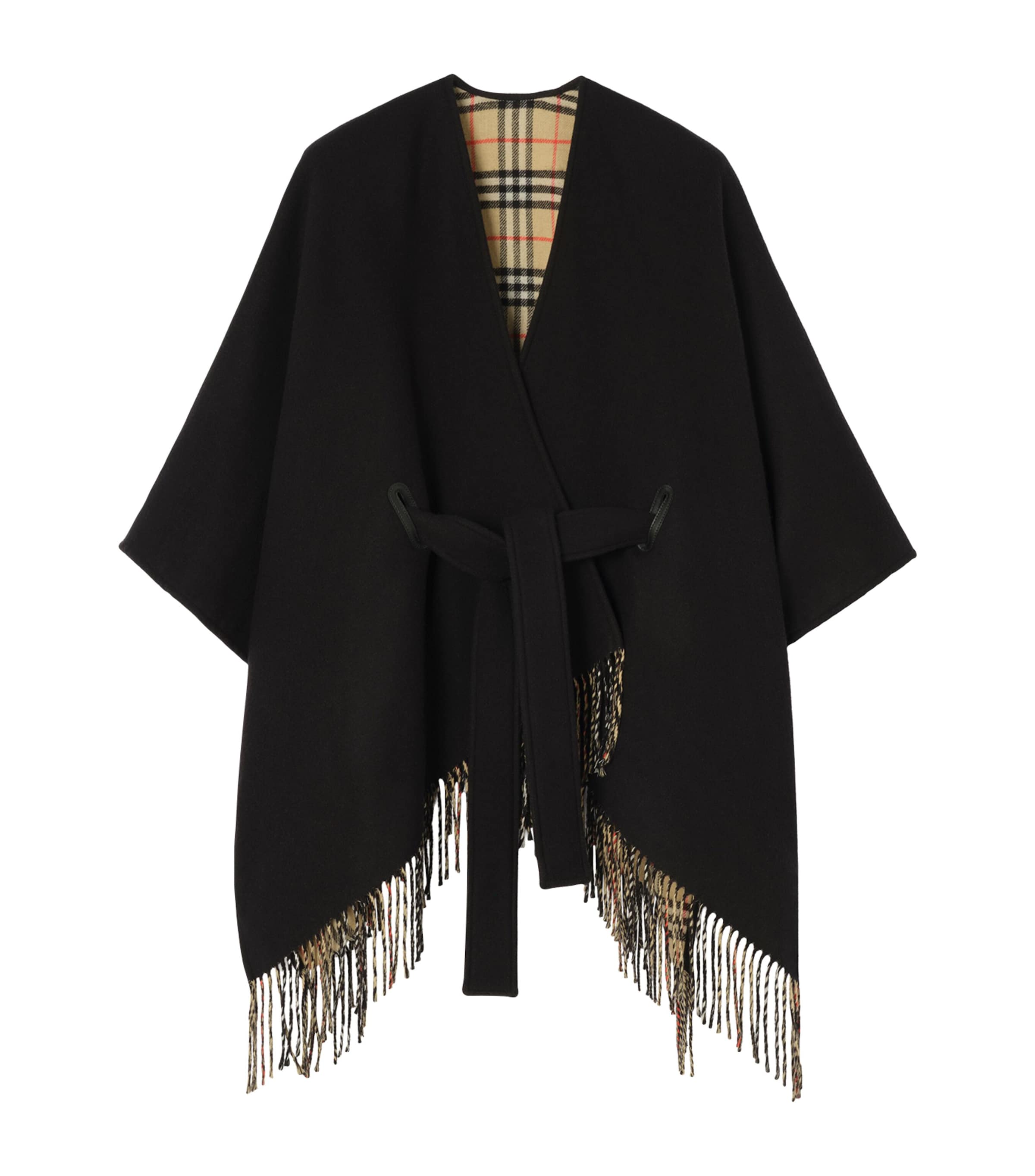 Burberry Wool Tay Fringed Cape Black/sand