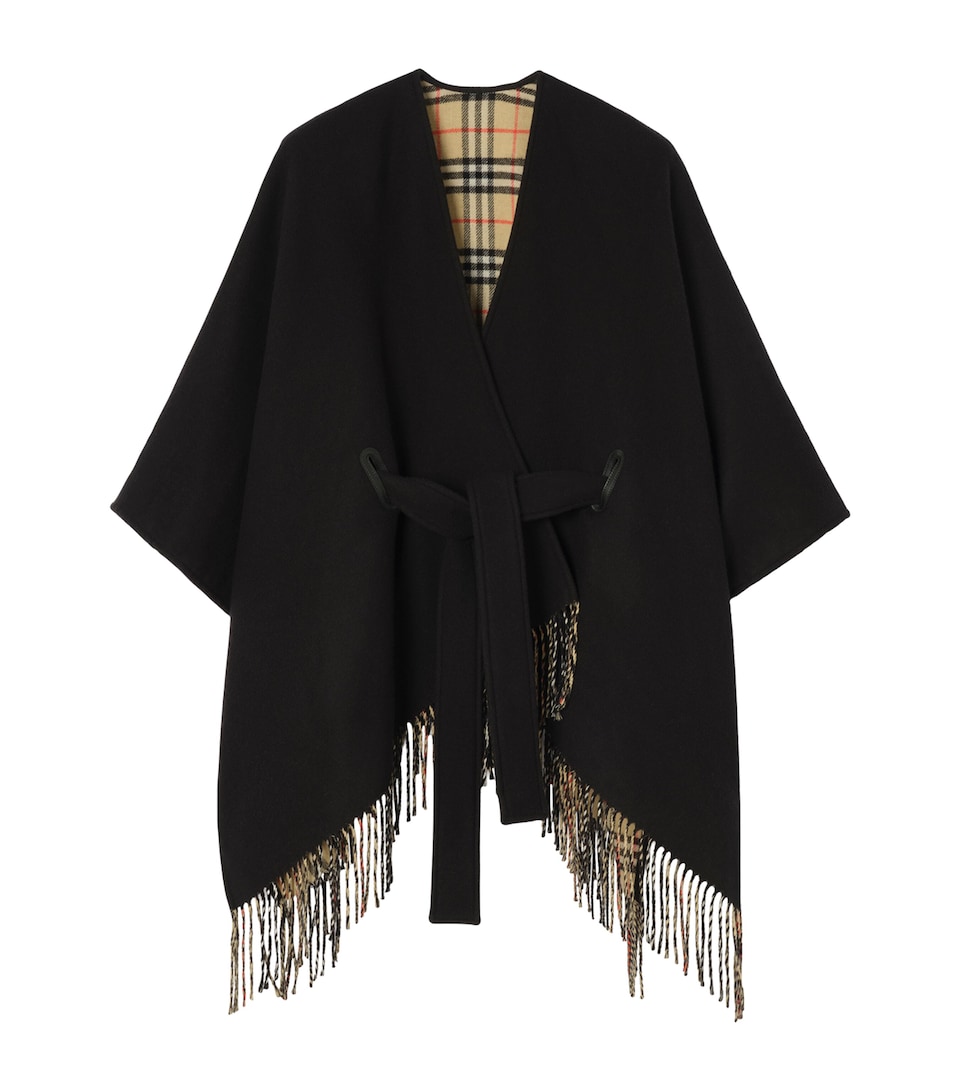 Burberry Wool Tay Fringed Cape Black/sand