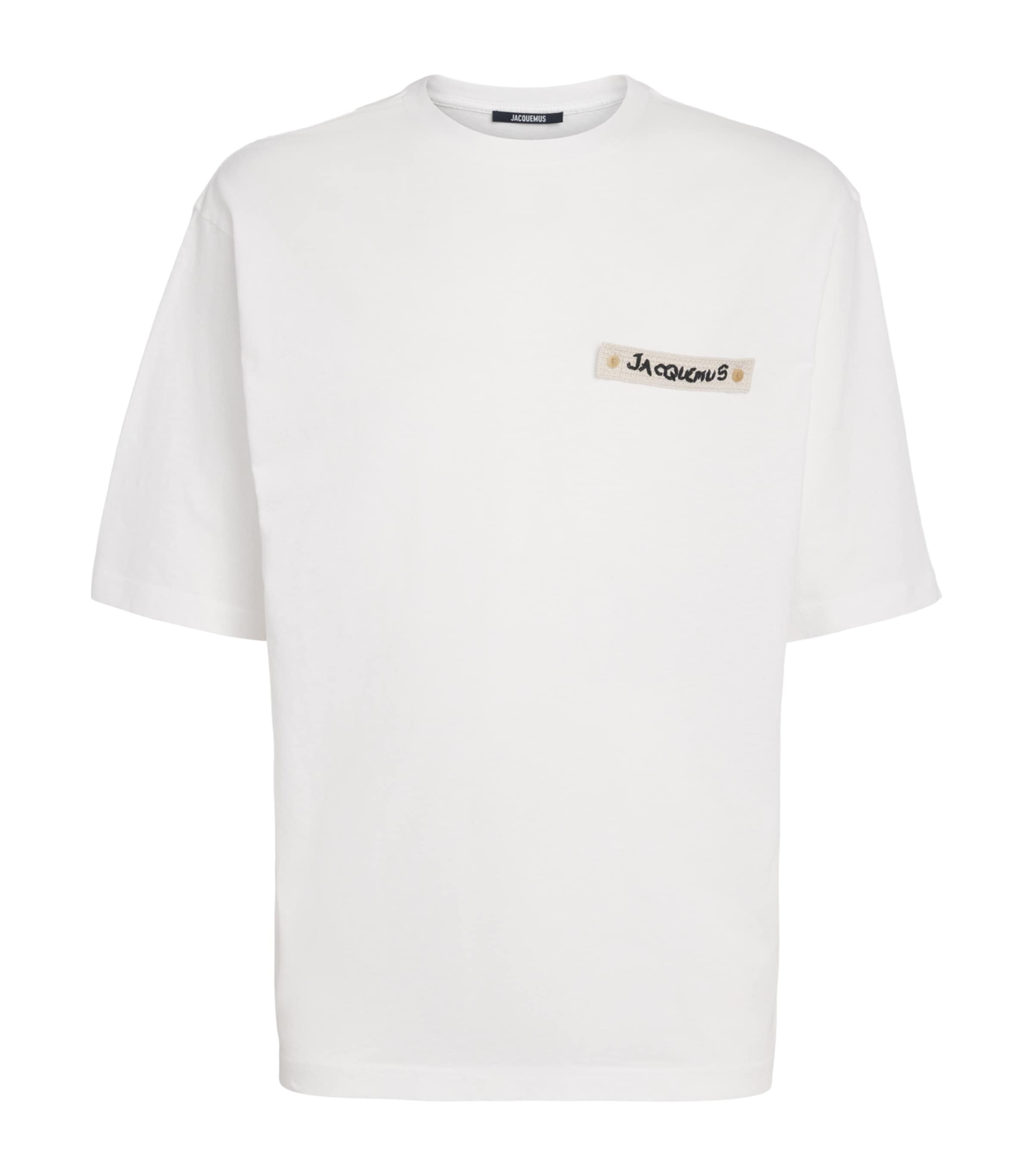 Jacquemus Mens Cotton Crochet Logo T-Shirt Bg Kntd Ptch Wht