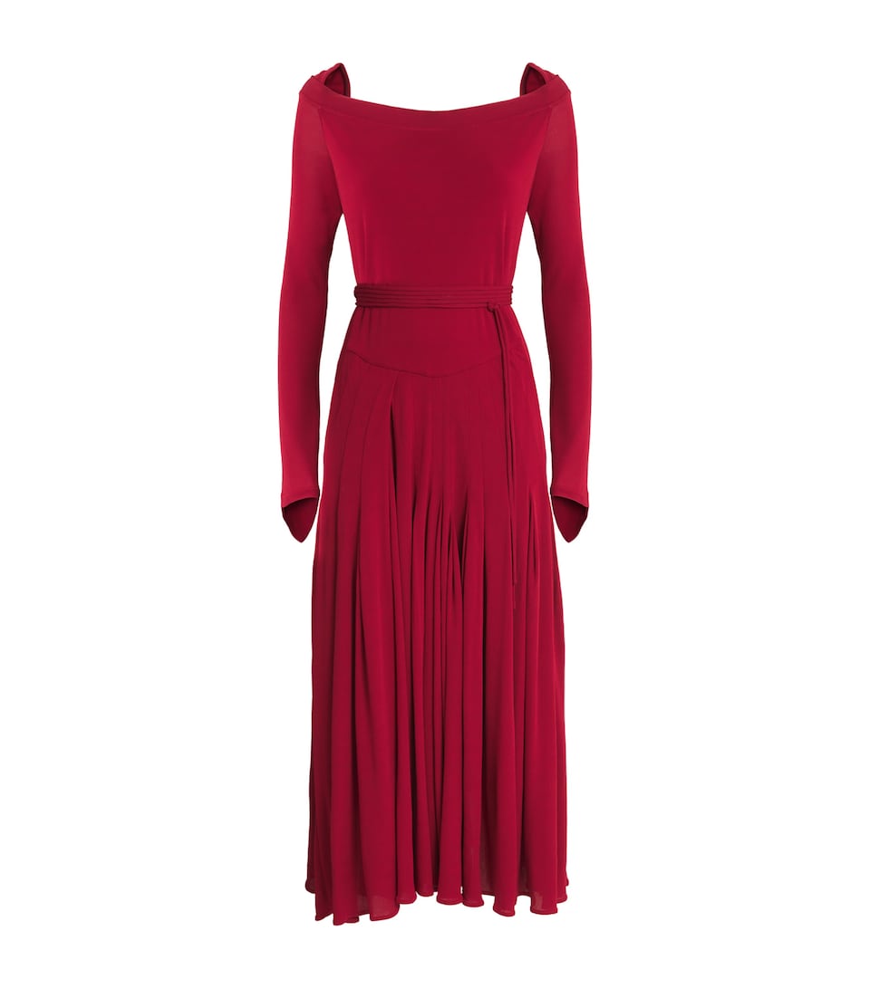Tory Burch Womens Jersey Pleated Midi Dress Rouge