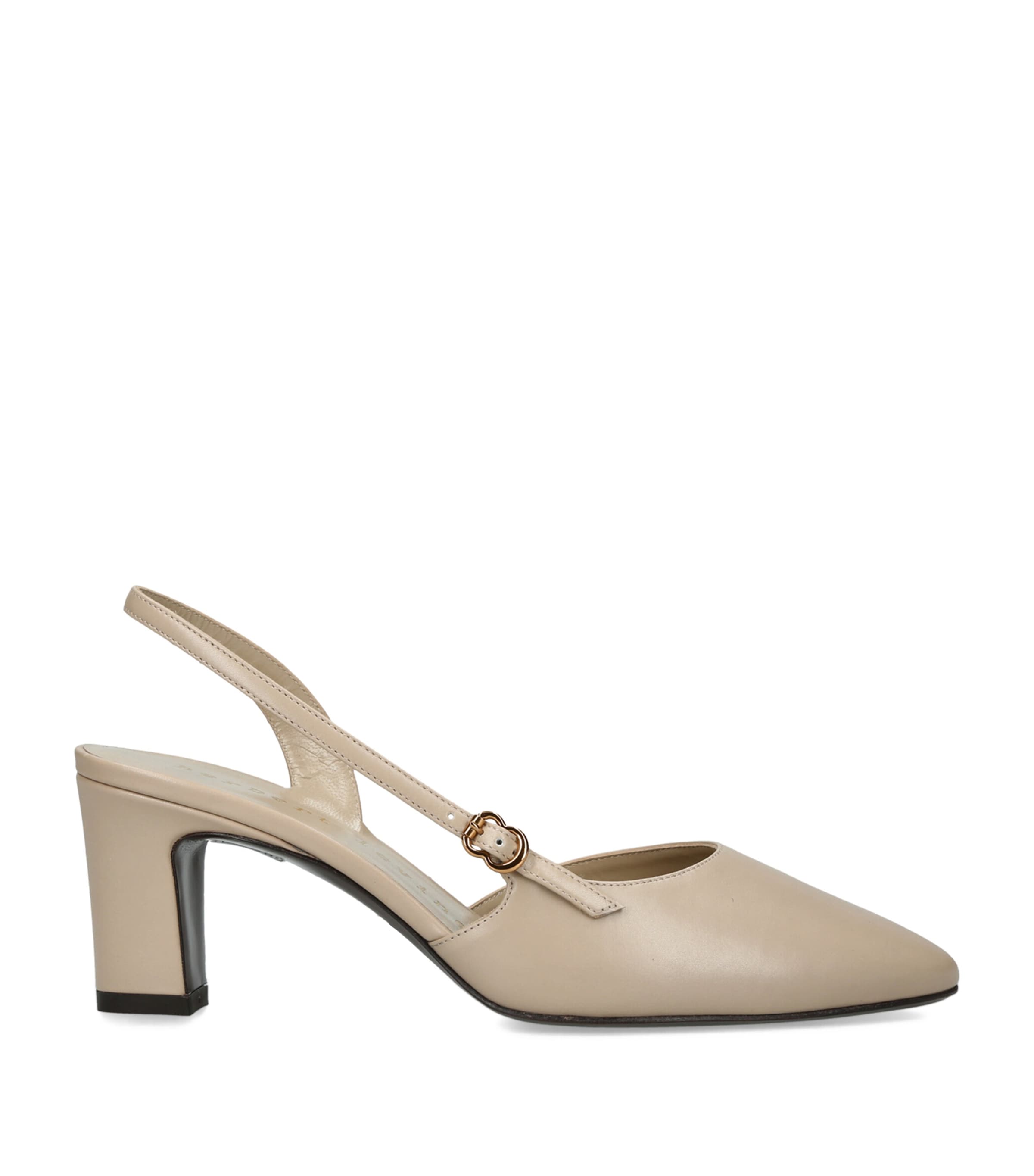 Herbert Levine Leather Ask Around Slingback Heels 65 Beige