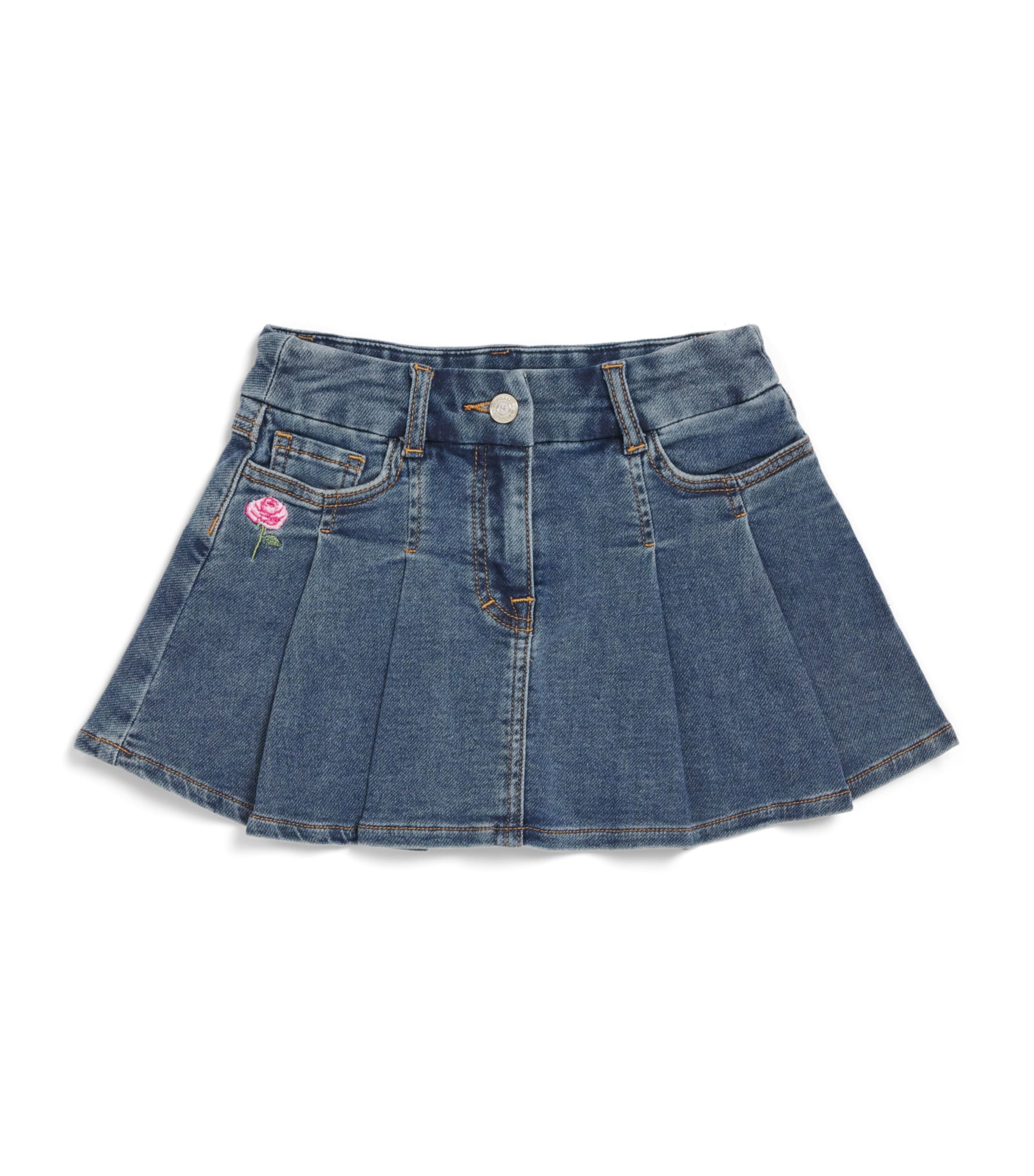 Monnalisa Denim Rose-Embroidered Skirt (2-12 years) Blu Stone Denim