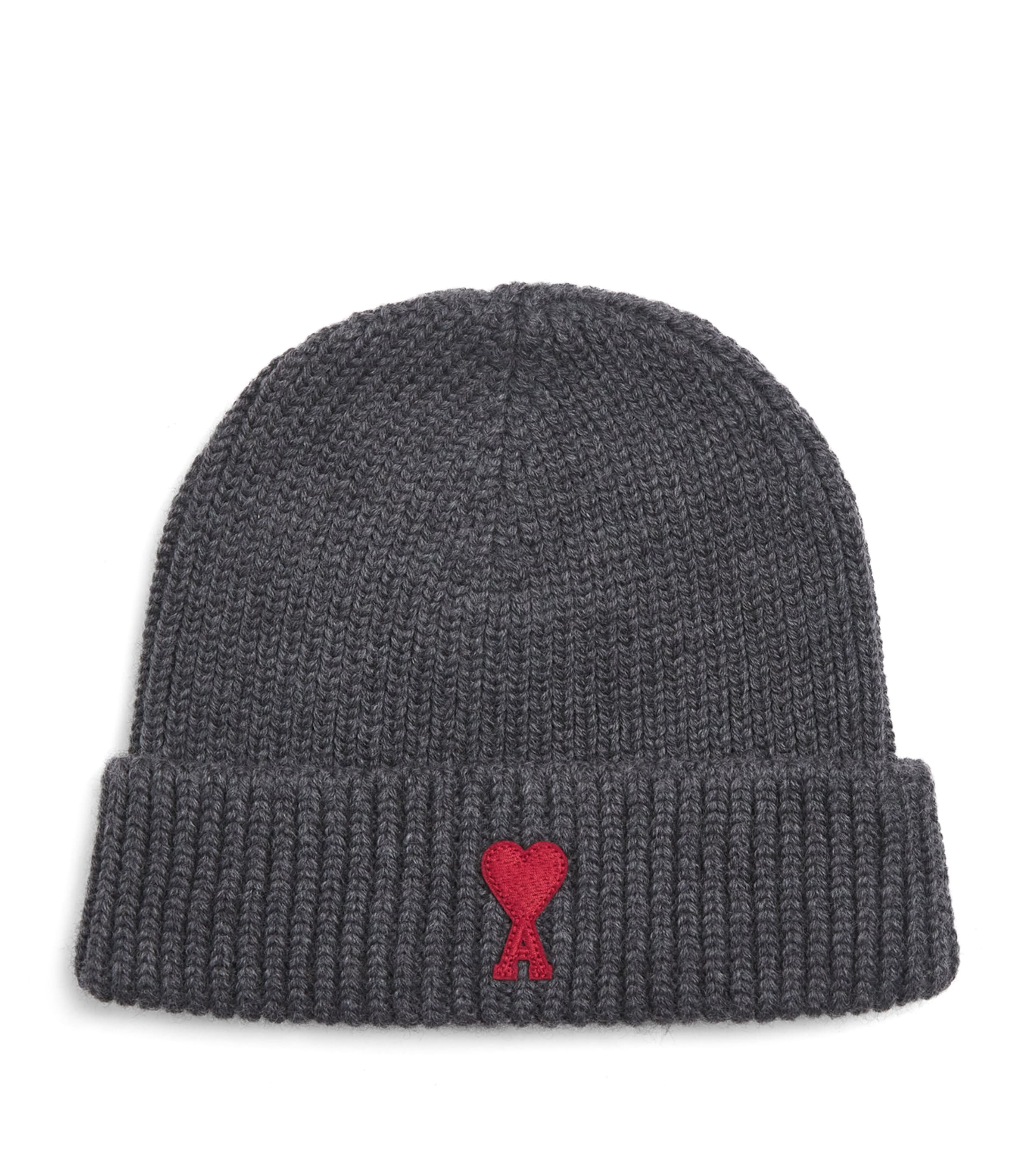 AMI Paris Ami de Coeur Beanie : Gris Chine / Rouge