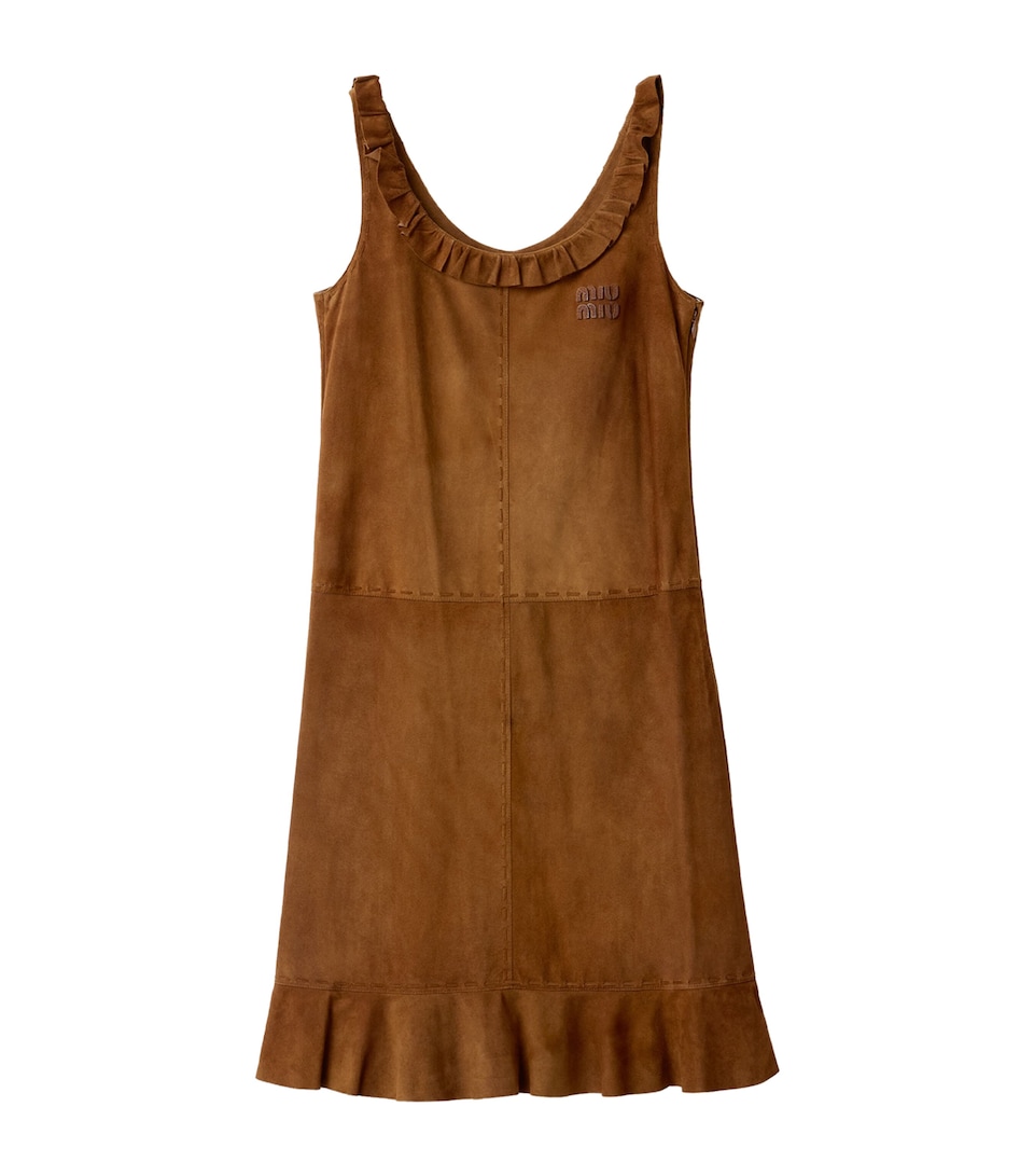 Miu Miu Womens Waxed Suede Mini Dress Brown