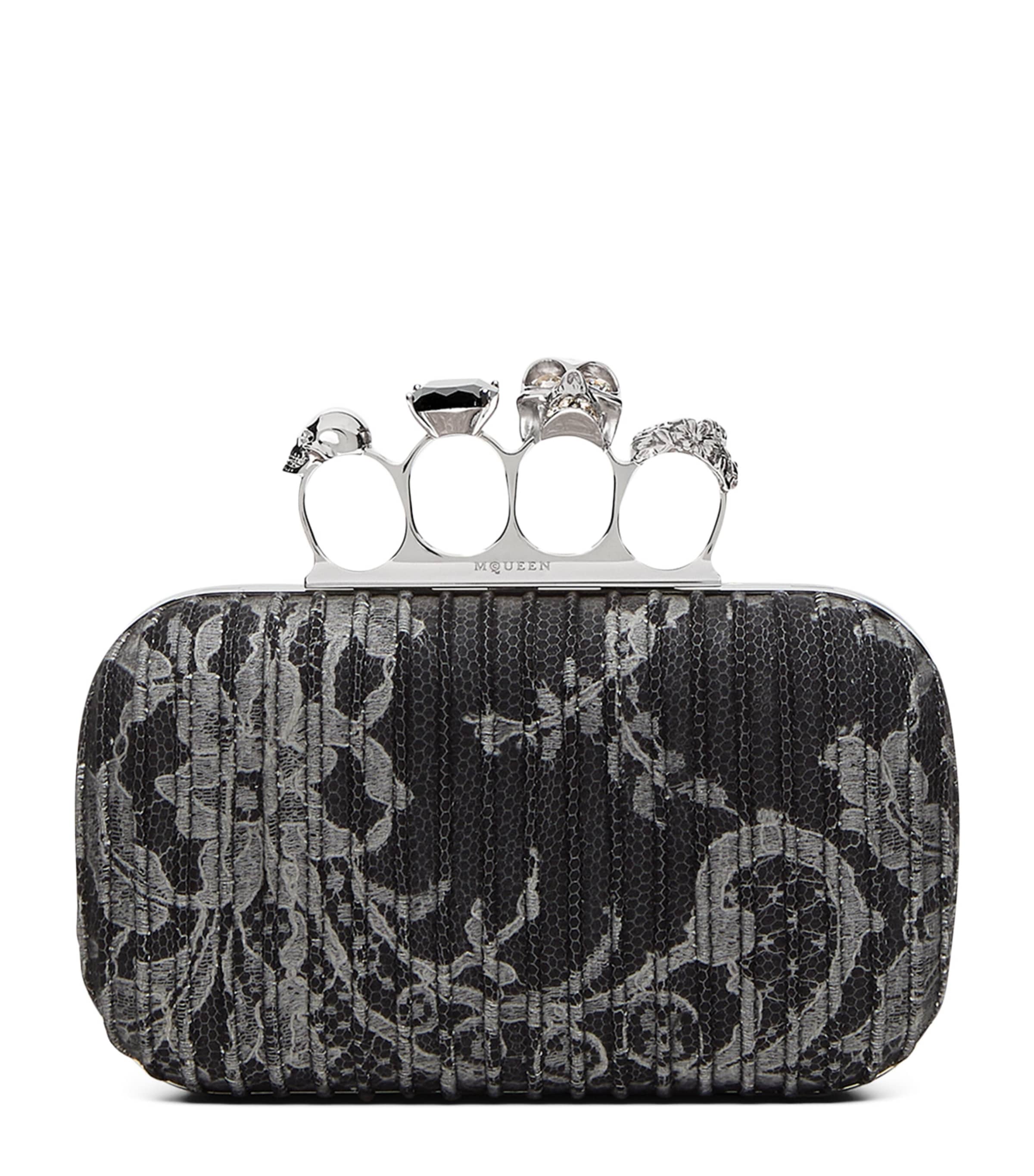 McQueen Leather Floral Knuckle Clutch Bag