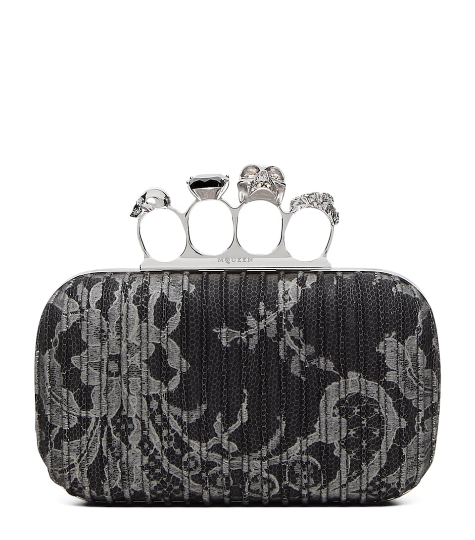 McQueen Leather Floral Knuckle Clutch Bag