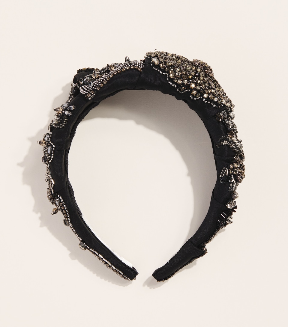 Jennifer Behr Satin Embellished Scarlette Headband Jet