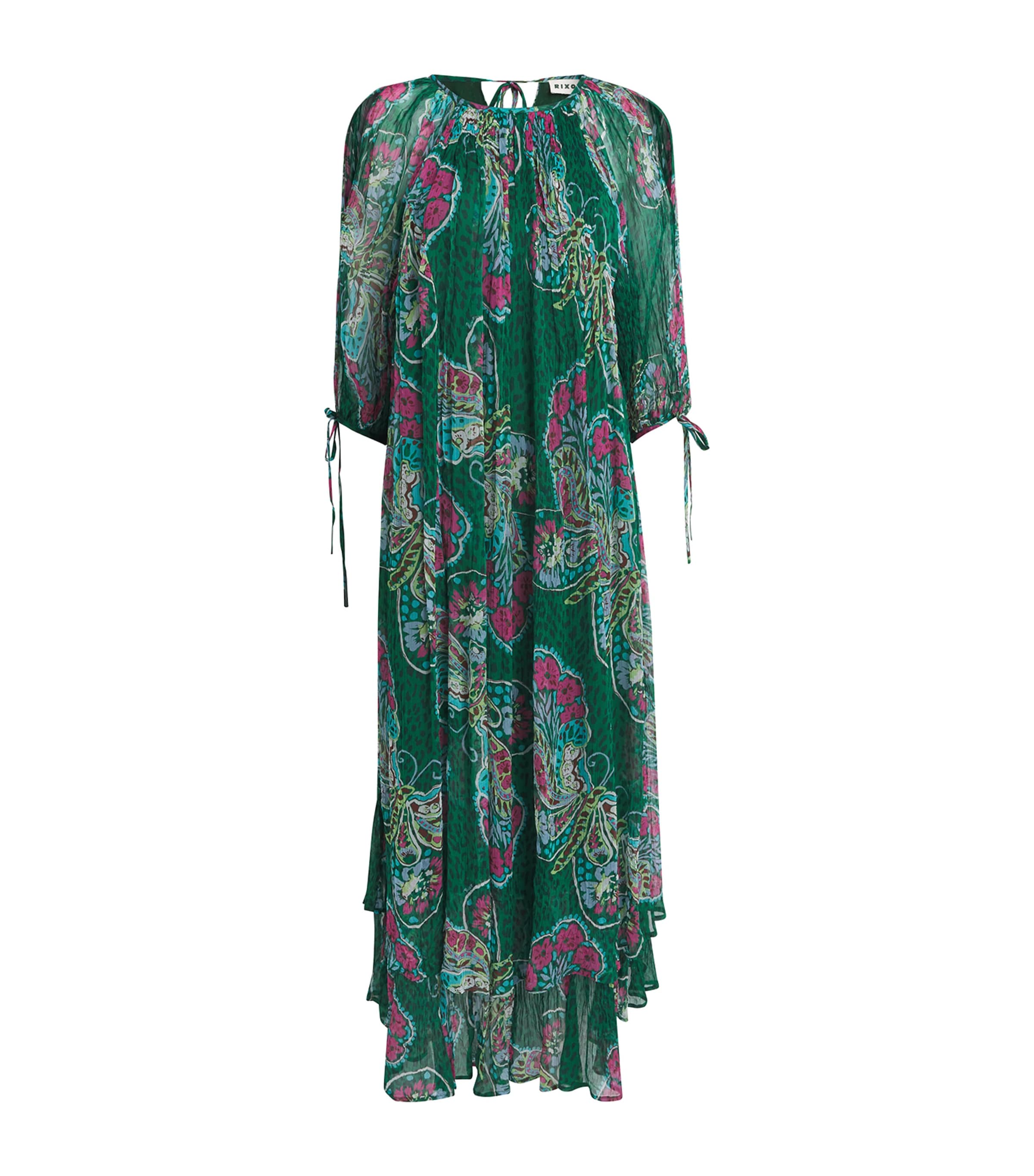 Rixo Womens Chiffon Hayden Midi Dress Butterfly Blm Green