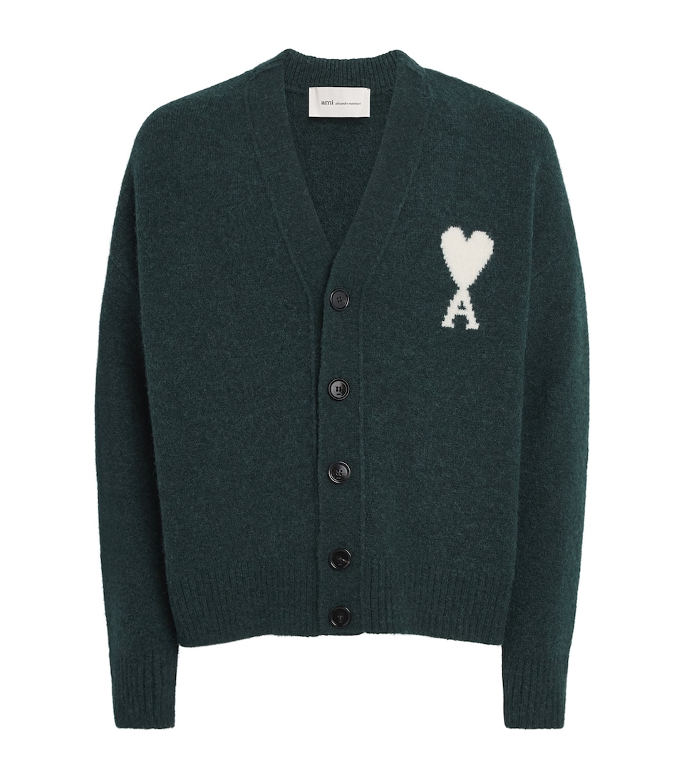 AMI Paris Mens Ami de Coeur Cardigan Vert Btlle/ecru