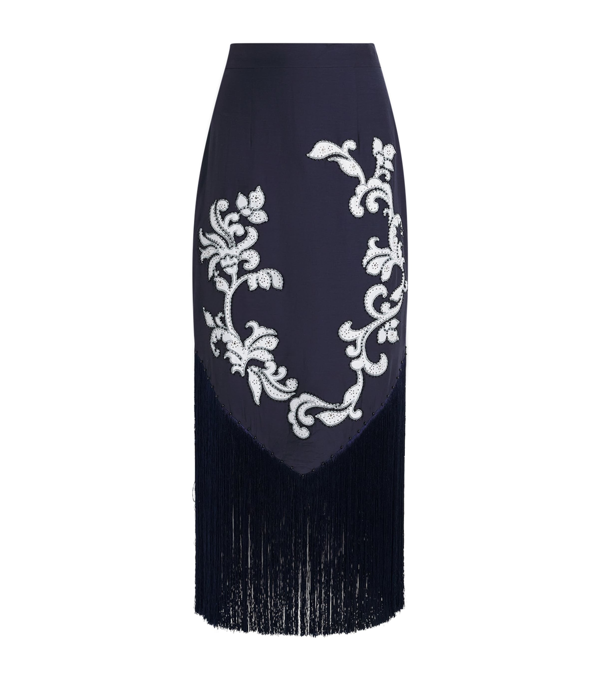 ALEMAIS Womens Dillion Fringe Skirt Ink